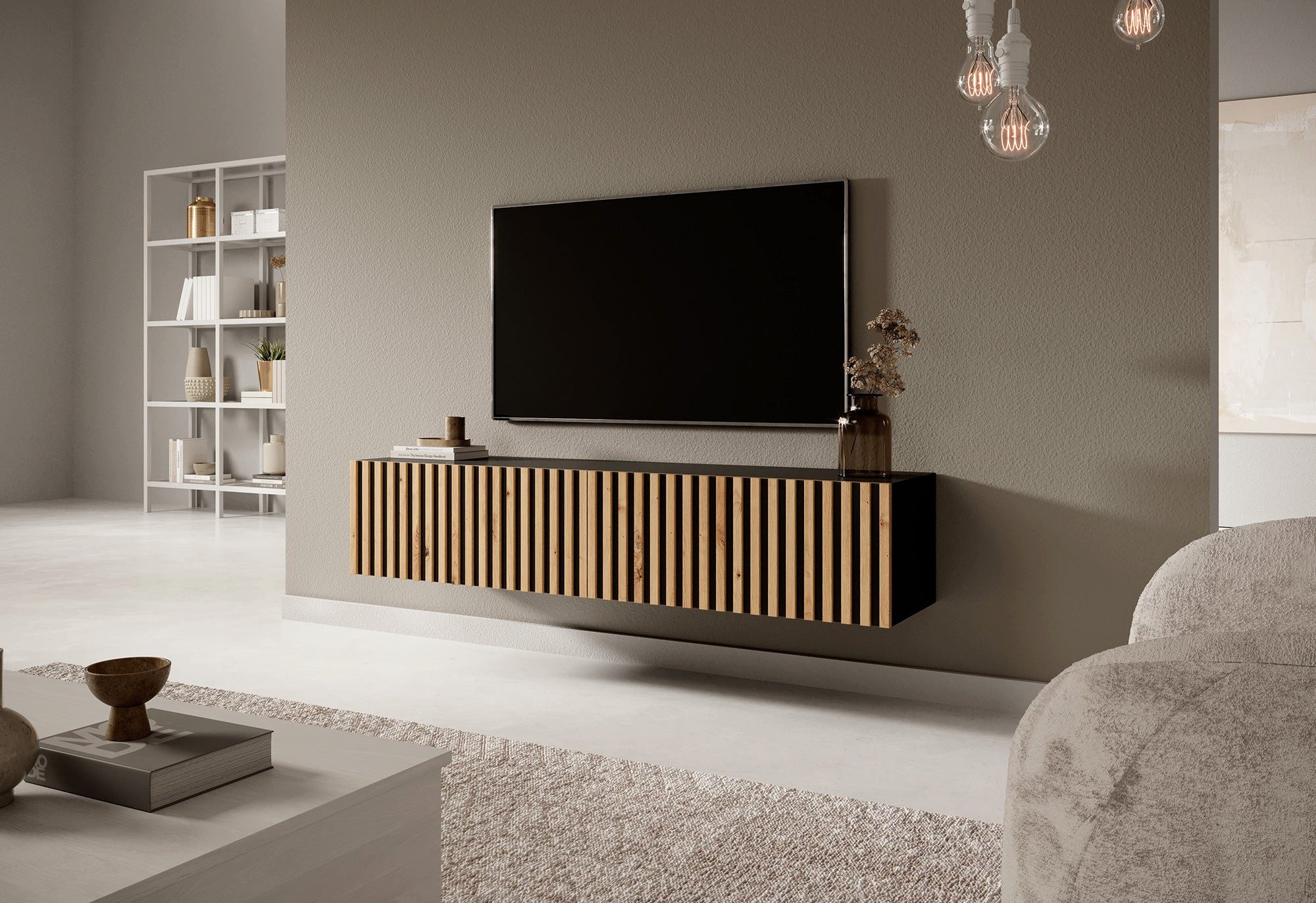 Selsey TV-Schrank TELIRE Hängend mit 2 grifflosen Lamellenfronten, 138,6 cm