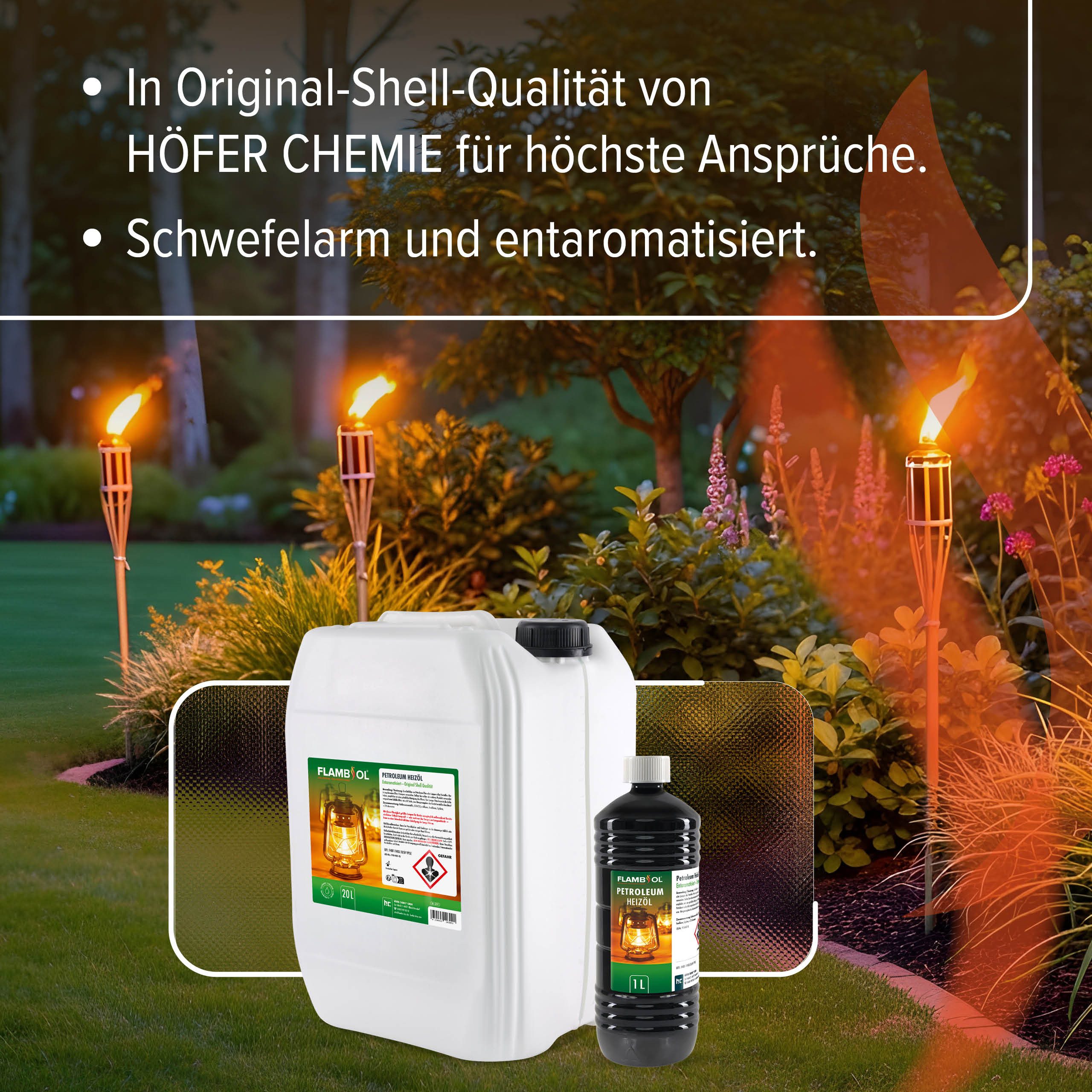 Höfer Chemie GmbH Petroleum 20 L FLAMBIOL® Petroleum Heizöl, 20 l, (1-St), Sauberes Heizöl für Öfen und Lampen