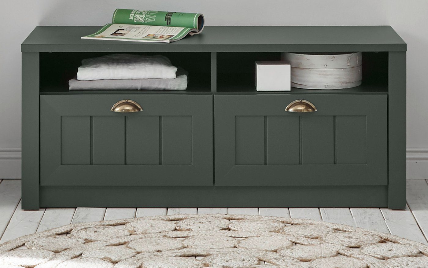 Furn.Design Schuhbank Forres (Garderobenbank in Landhaus grün, 110 x 47 cm), mit Schubladen