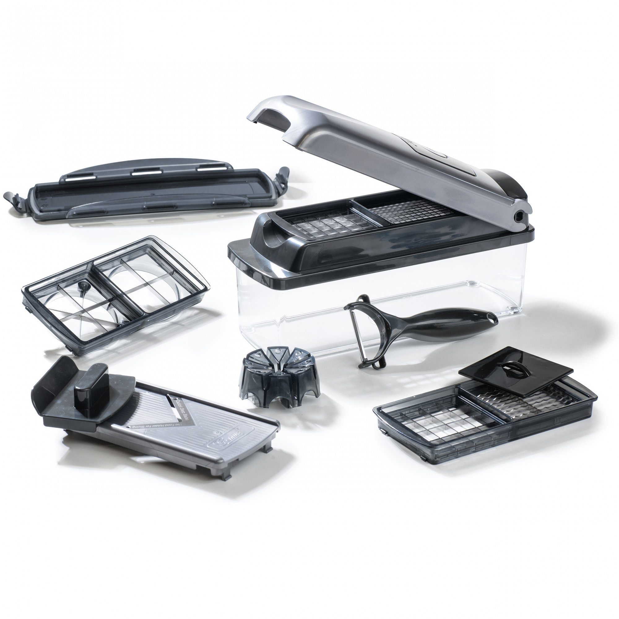 Genius Gemüseschneider Genius Nicer Dicer Plus (12 Teile) Gemüseschneider, Klingen aus extrem scharfem, gehärtetem Edelstahl in G-NOX-Qualität