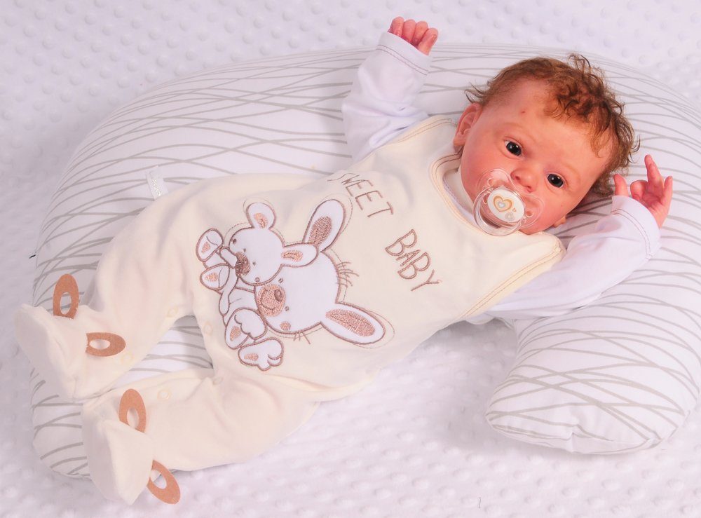 La Bortini Strampler Stramplerhose Shirt Baby Anzug in Creme mit Hasen aus weichem Velours und Baumwolle, 44 50 56 62 68
