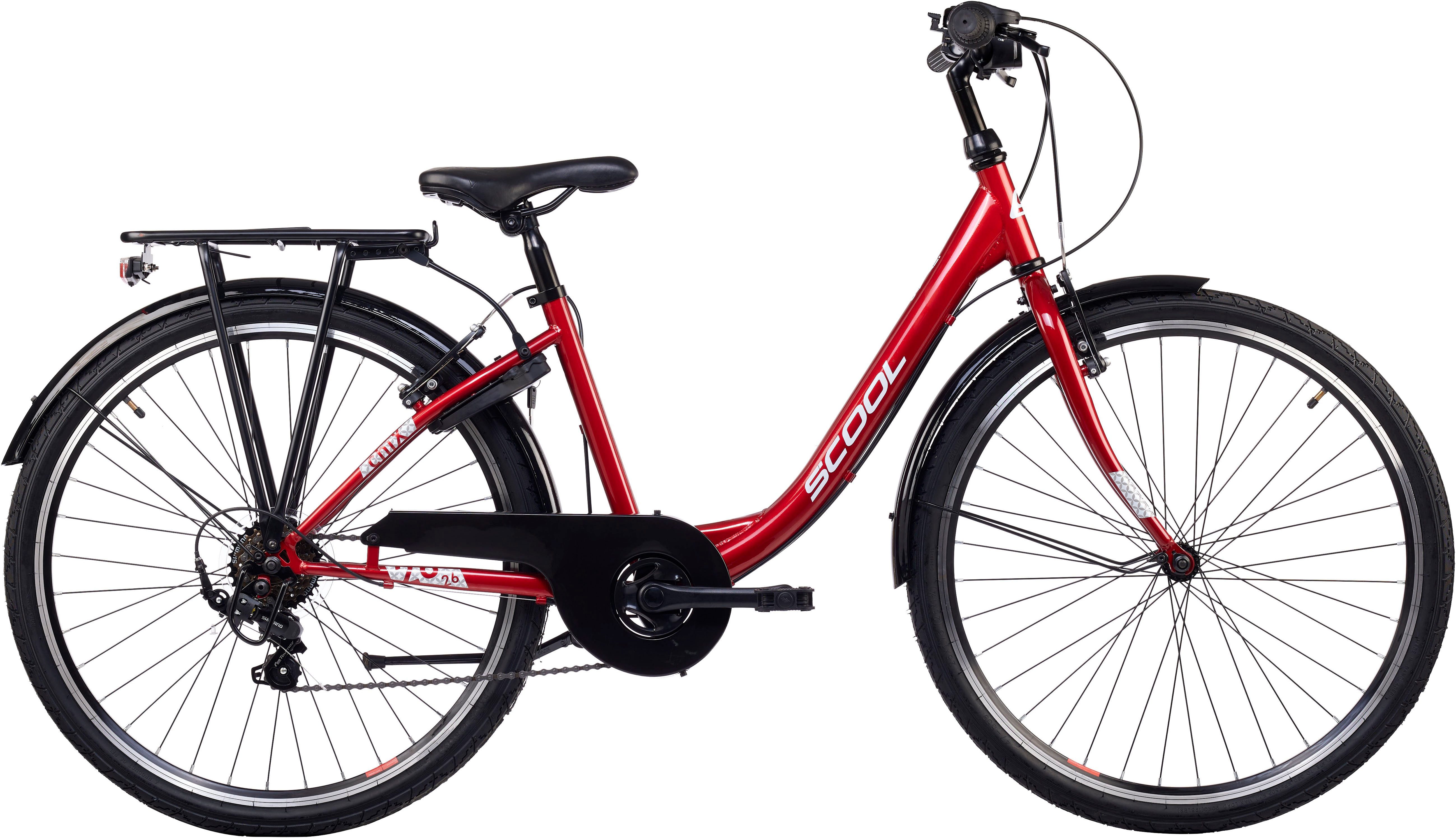 S’COOL Jugendfahrrad S'COOL chiX, 6 Gang Shimano, Kettenschaltung, 26 Zoll, Jugendliche, mit Gepäckträger und Schutzblech