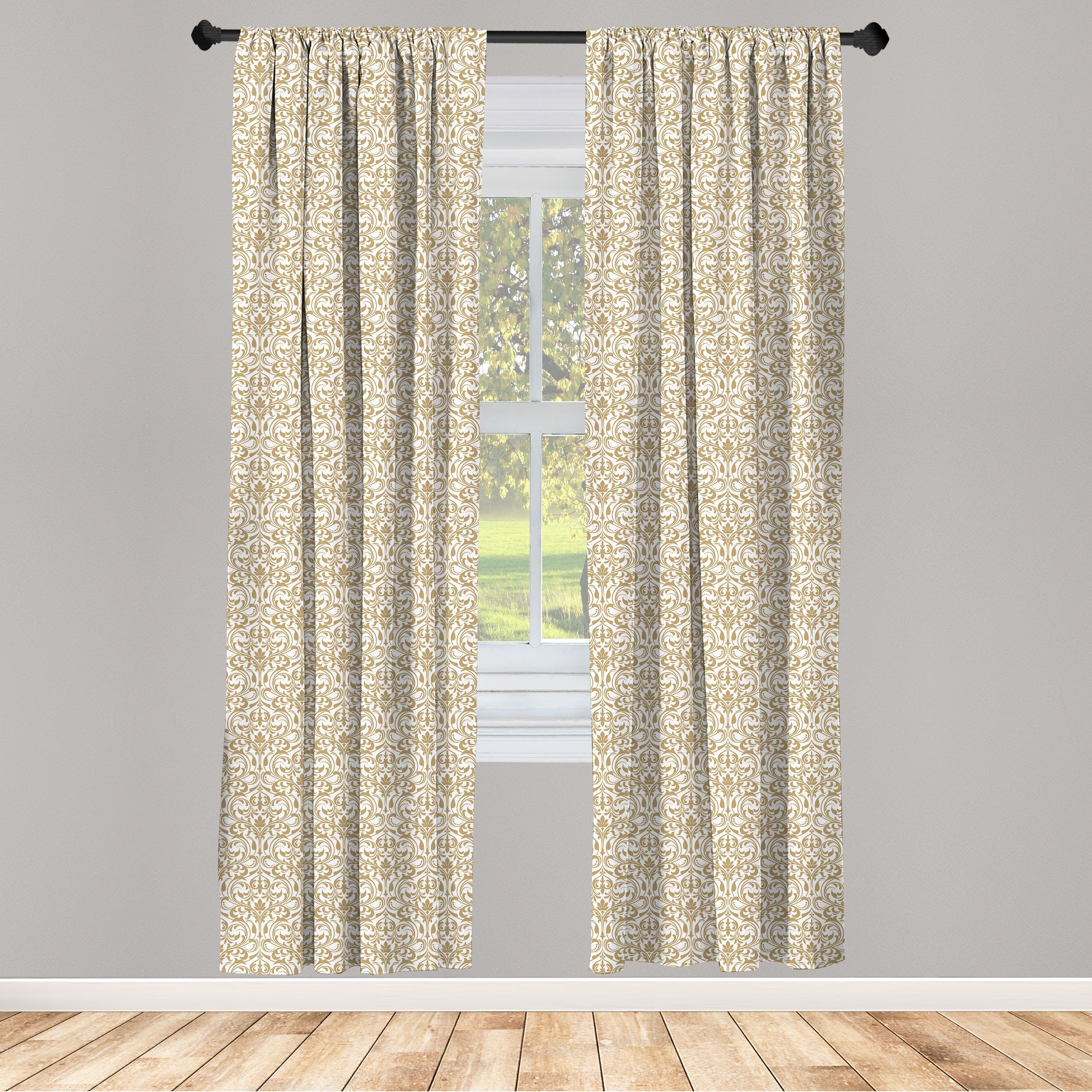 Gardine Vorhang für Wohnzimmer Schlafzimmer Dekor, Abakuhaus, Microfaser, Barock- Mittelalterliche Blumenmuster