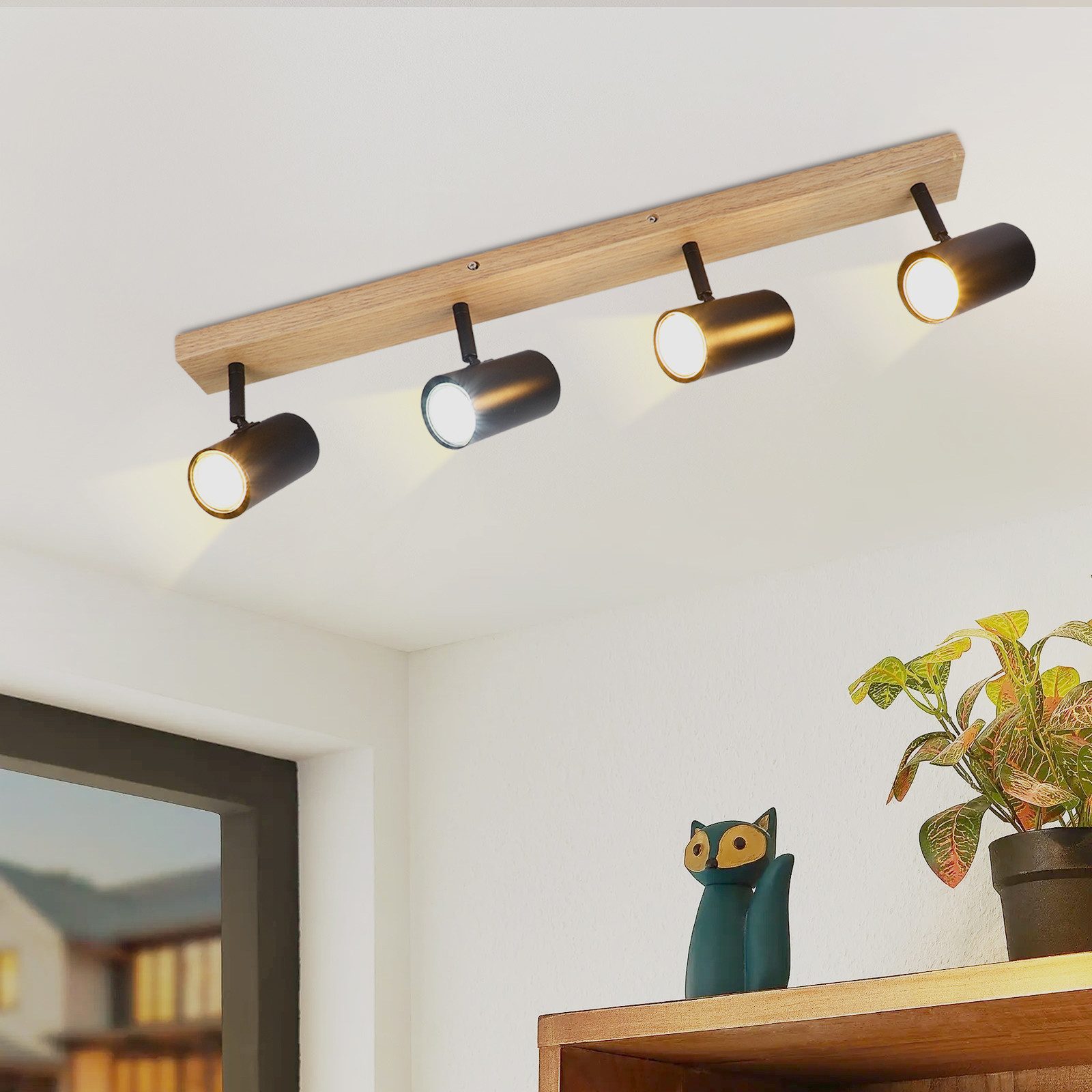 Nettlife Deckenstrahler 4 Flammig Holz Schwarz GU10 Schwenkbar 350°, Schwenkbar 350°, ohne Leuchtmittel, für Wohnzimmer Schlafzimmer …