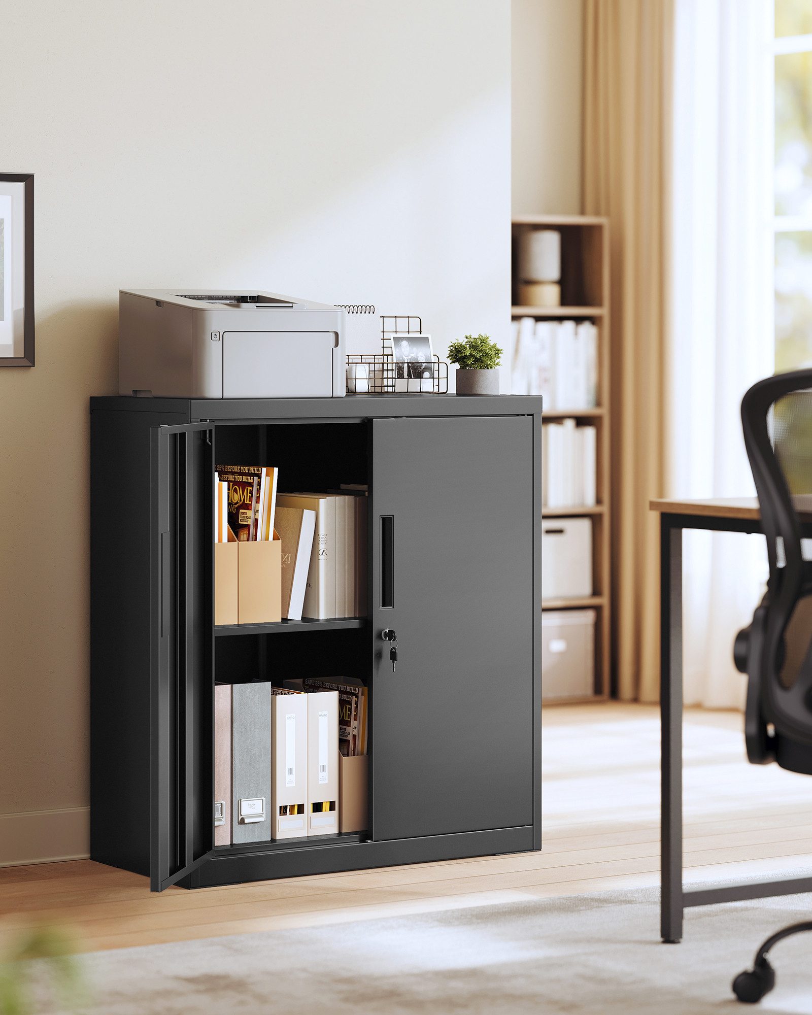 SONGMICS Aktenschrank Metallschrank, Aufbewahrungsschrank, Büroschrank abschließbar mit 2 Türen, aus Stahl, 80 x 40 x 90/160 cm, verstellbare Ablage