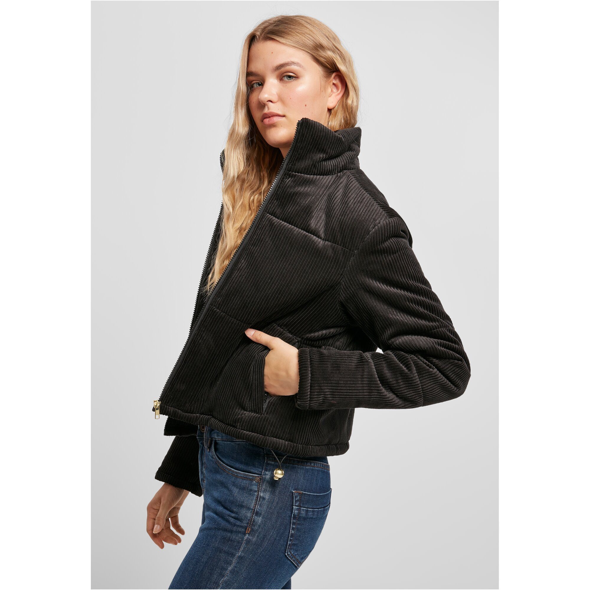 URBAN CLASSICS Winterjacke black Damen Corduroy Puffer Jacket Ladies (1-St)