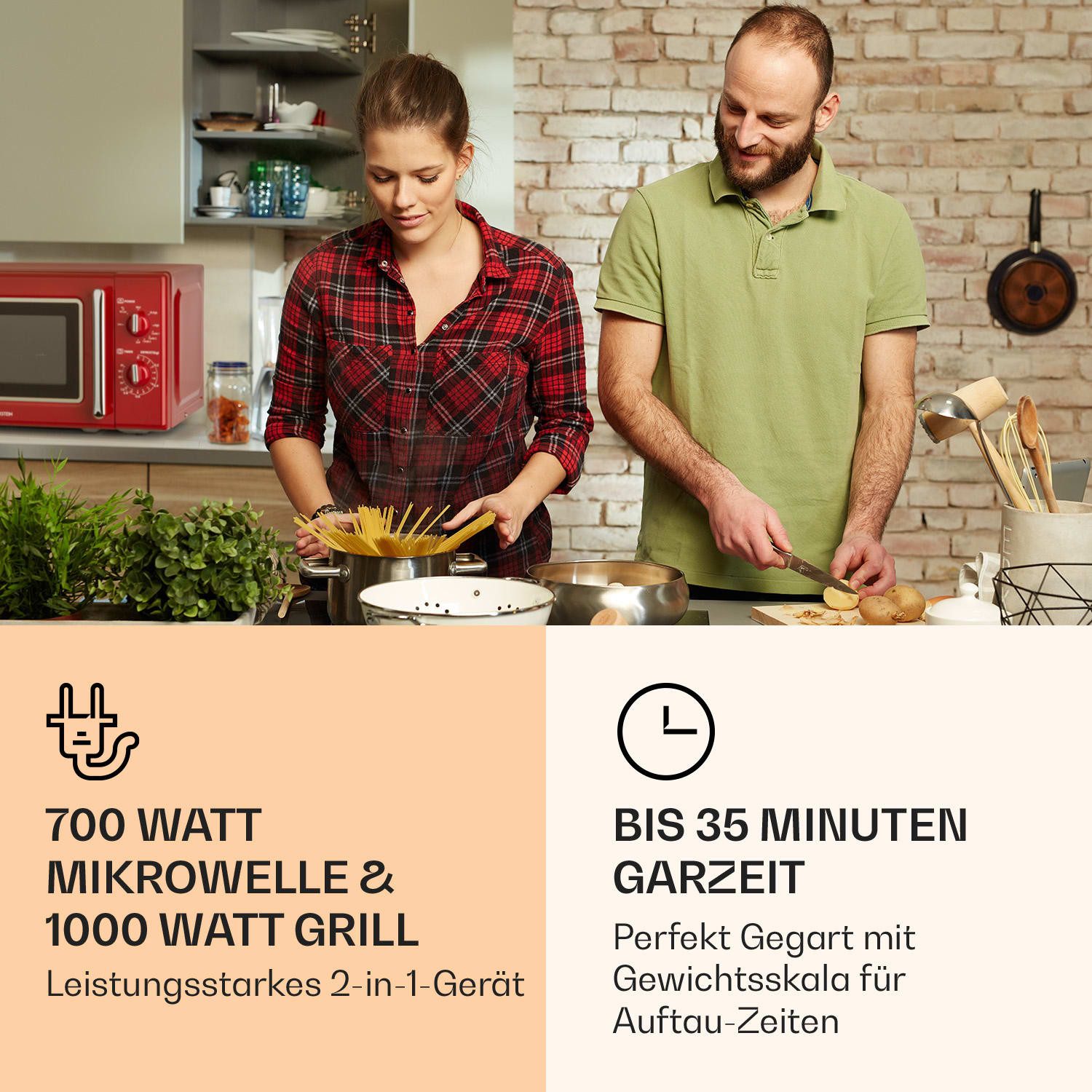 Klarstein Mikrowelle Caroline, Erwärmen, Grillen, Backen, 20 l