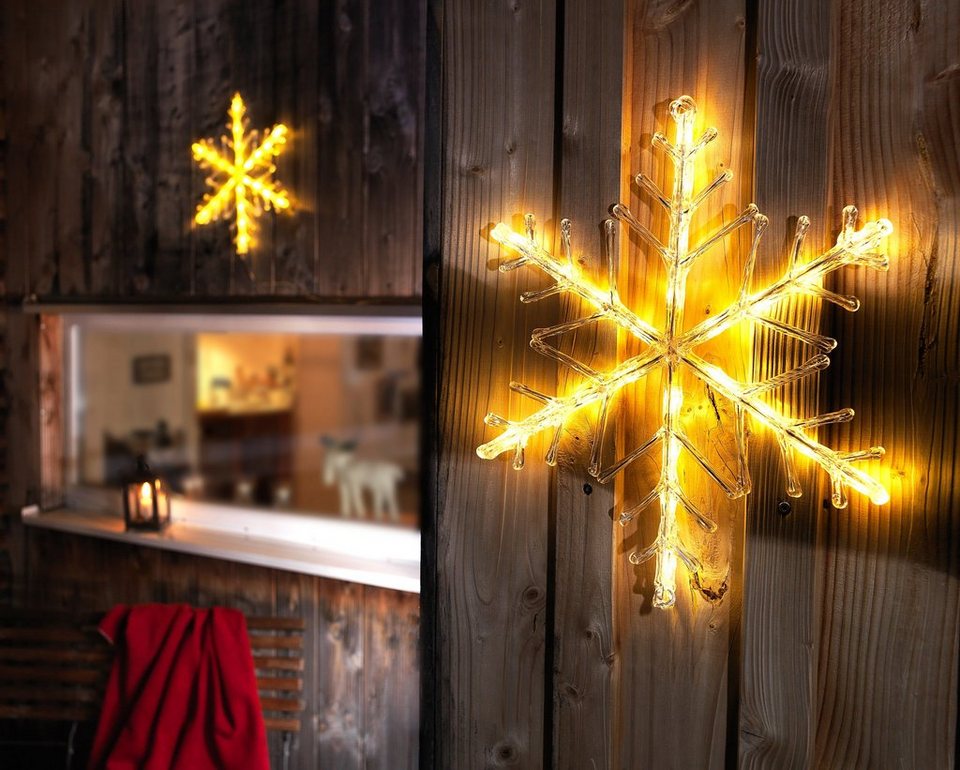 KONSTSMIDE LED Stern Weihnachtsstern, Weihnachtsdeko aussen, LED fest  integriert, Warmweiß, LED Acryl Schneeflocke, 24 warm weiße Dioden,  Trafobetriebener Artikel für den Innen- und Außenbereich
