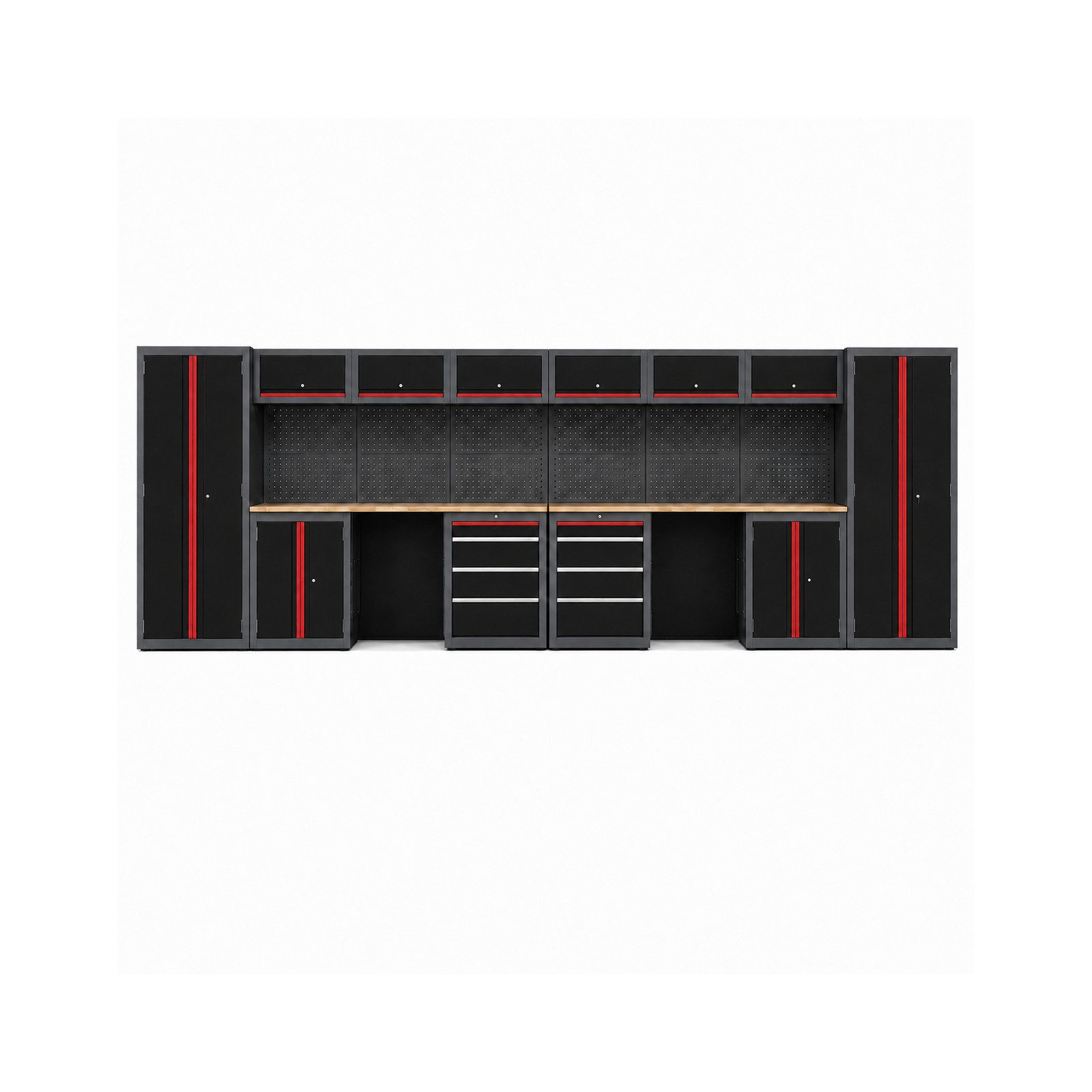 TRUTZHOLM Werkstatt-Set modulares Werkstattschranksystem aus Stahl Holzarbeitsplatte rot, (Komplett-Set), Modulares Werkstattschranksystem 13 tlg.