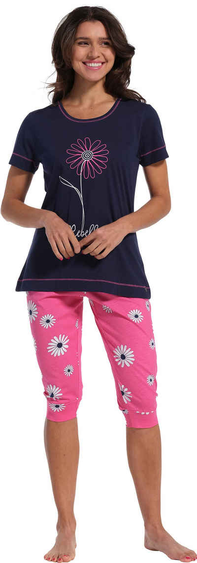 Rebelle Schlafanzug Damen Schlafanzug mit Caprihose (2 tlg) Baumwolle