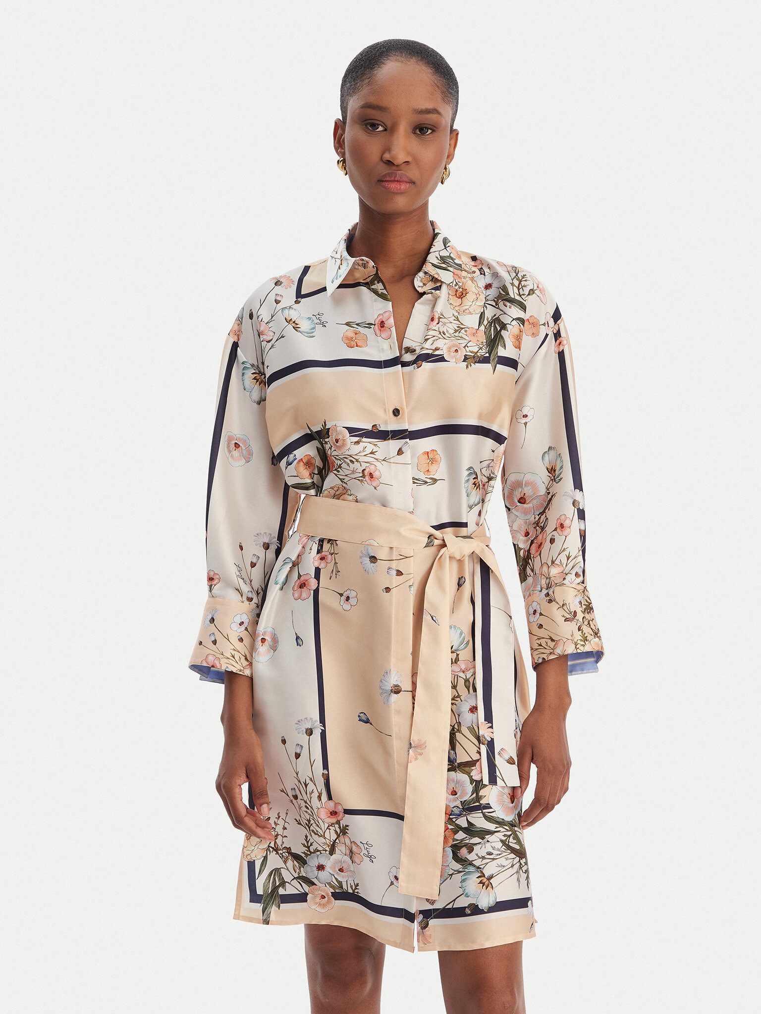 Liu Jo Midikleid - Hemdkleid mit Blumenmuster - Kleid mit Bindegürtel - ele günstig online kaufen