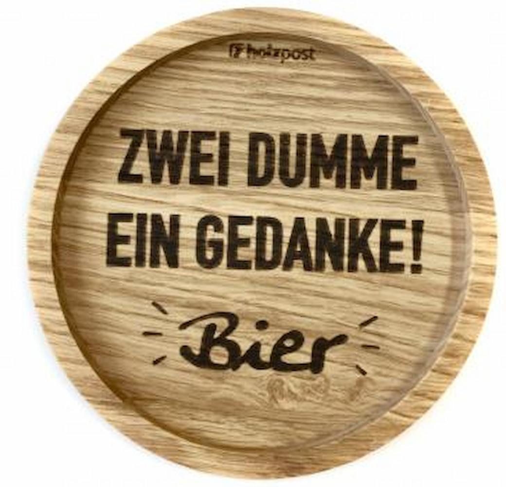 holzpost GmbH Getränkeuntersetzer Gedanke - Bier, 1-tlg., massives Eichenholz, Runde Einkerbung
