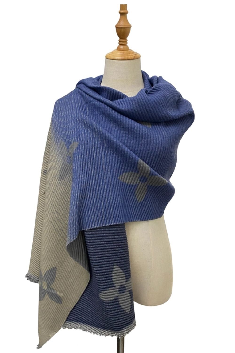 Fashion Scarf World Modeschal Wendbarer plissierter Wollschal mit Ombre-Blumendruck, Weich, wärmend und stilvoll