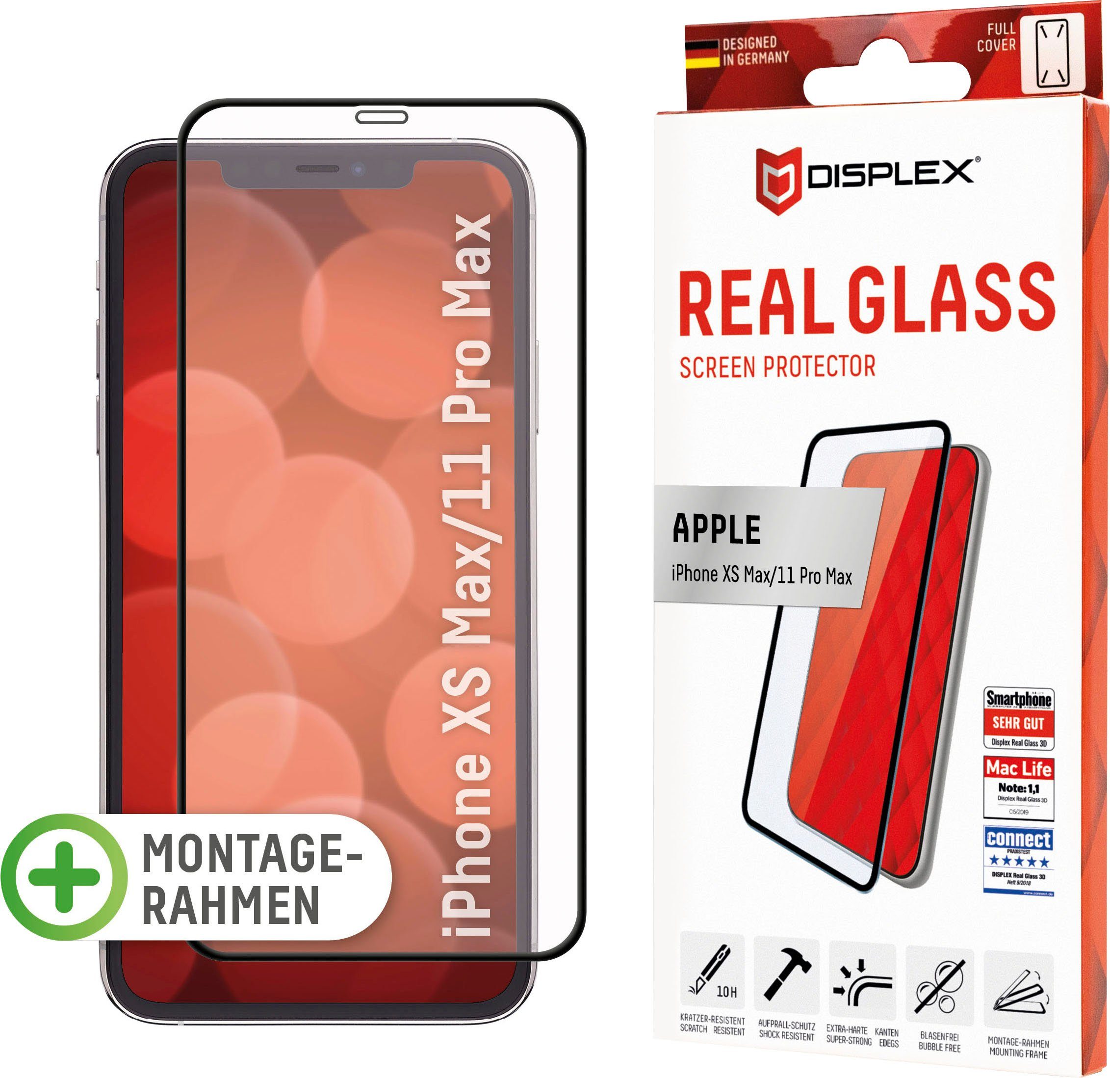 Displex »DISPLEX Real Glass Panzerglas für Apple iPhone XS Max/11 Pro Max  (6,5), 10H Tempered Glass, mit Montagerahmen, Full Cover« für Apple iPhone  11 Pro Max, XS Max, Displayschutzglas online kaufen | OTTO
