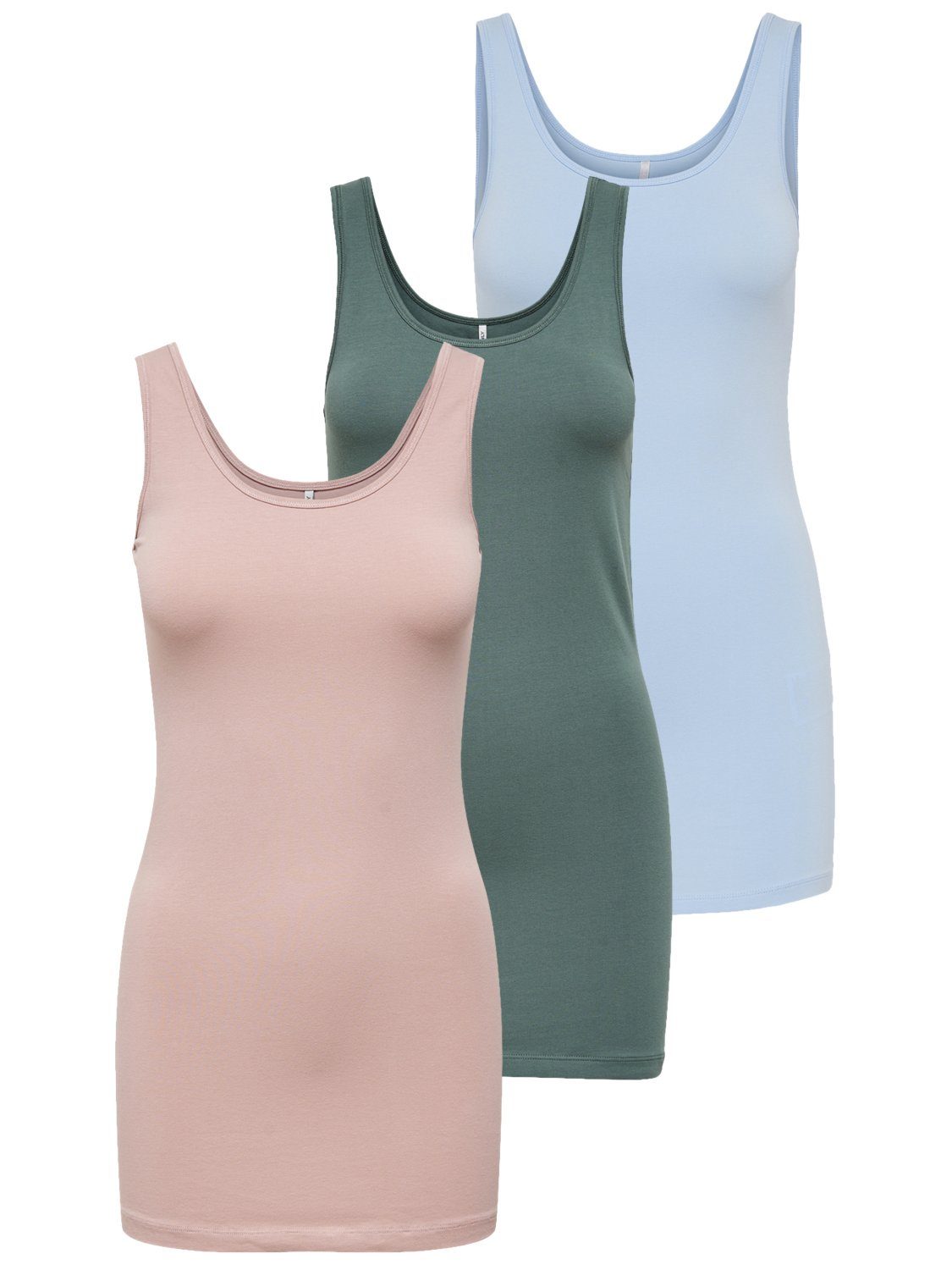 ONLY Tanktop Live Love (3-tlg) Lange Tops, elastische Baumwollqualität