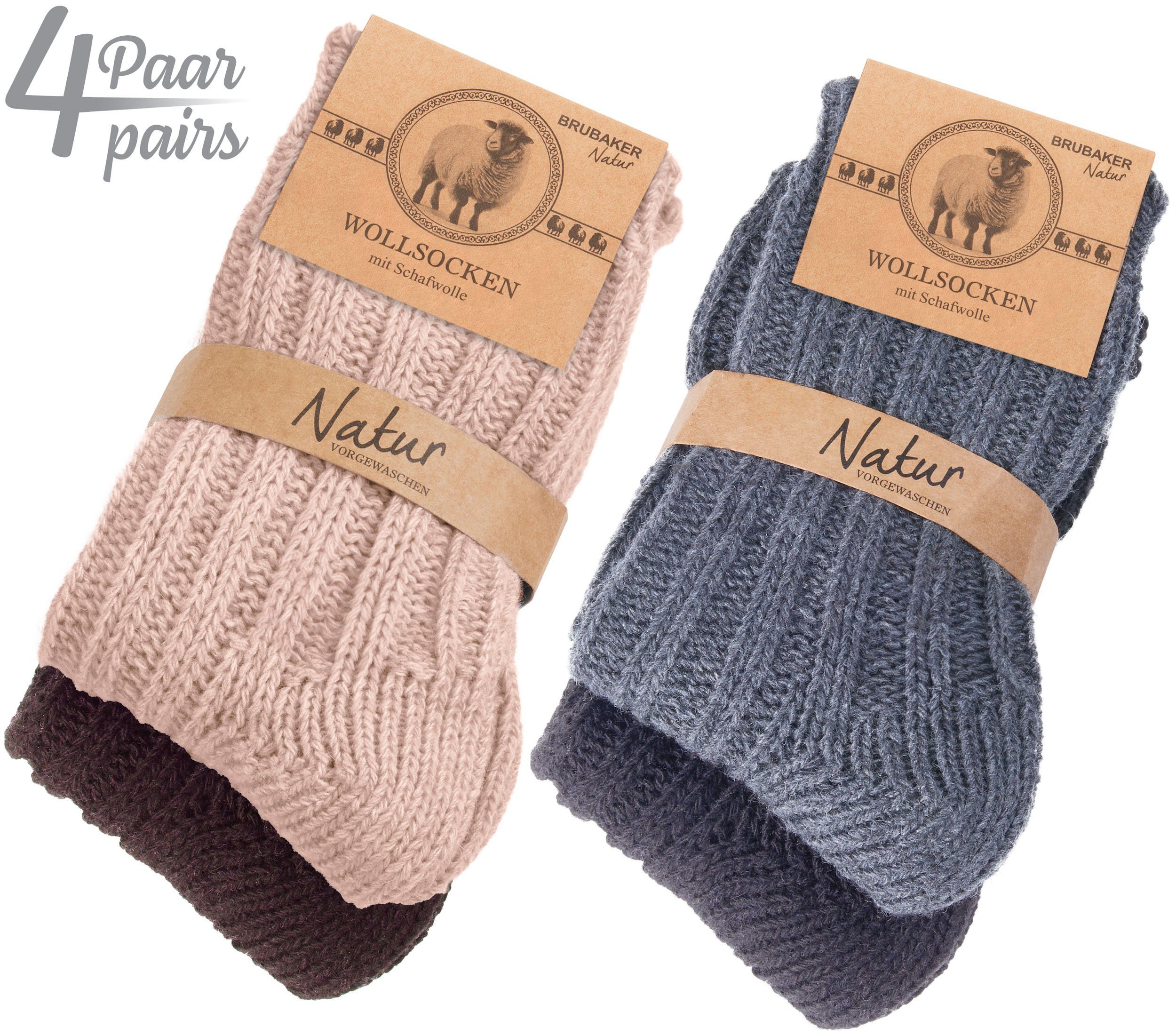 BRUBAKER Socken Kinder Wollsocken - Warme Wintersocken für Jungen und Mädchen (4-Paar, 4er-Pack) Flauschiges Socken Set mit Schafwolle - Winter Kindersocken – Bild 3 von 5