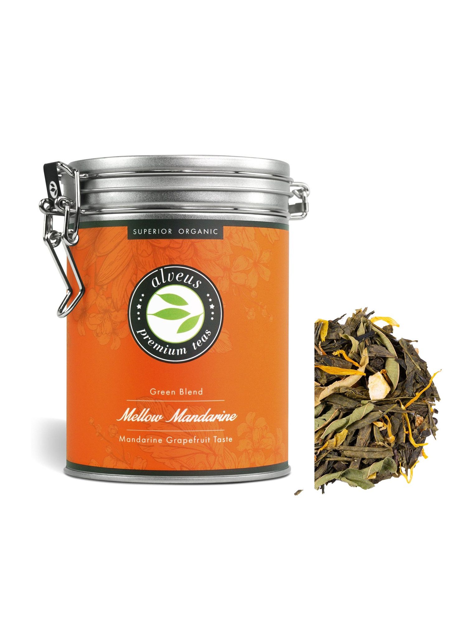 Alveus Tee Tee Alveus Mellow Mandarine BIO Grüntee Mandarine-Grapefruit 100g Dose, 1 x 100,00 g, Bio; loser Premium-Tee; natürlich aromatisiert; Mandarine-Grapefruit