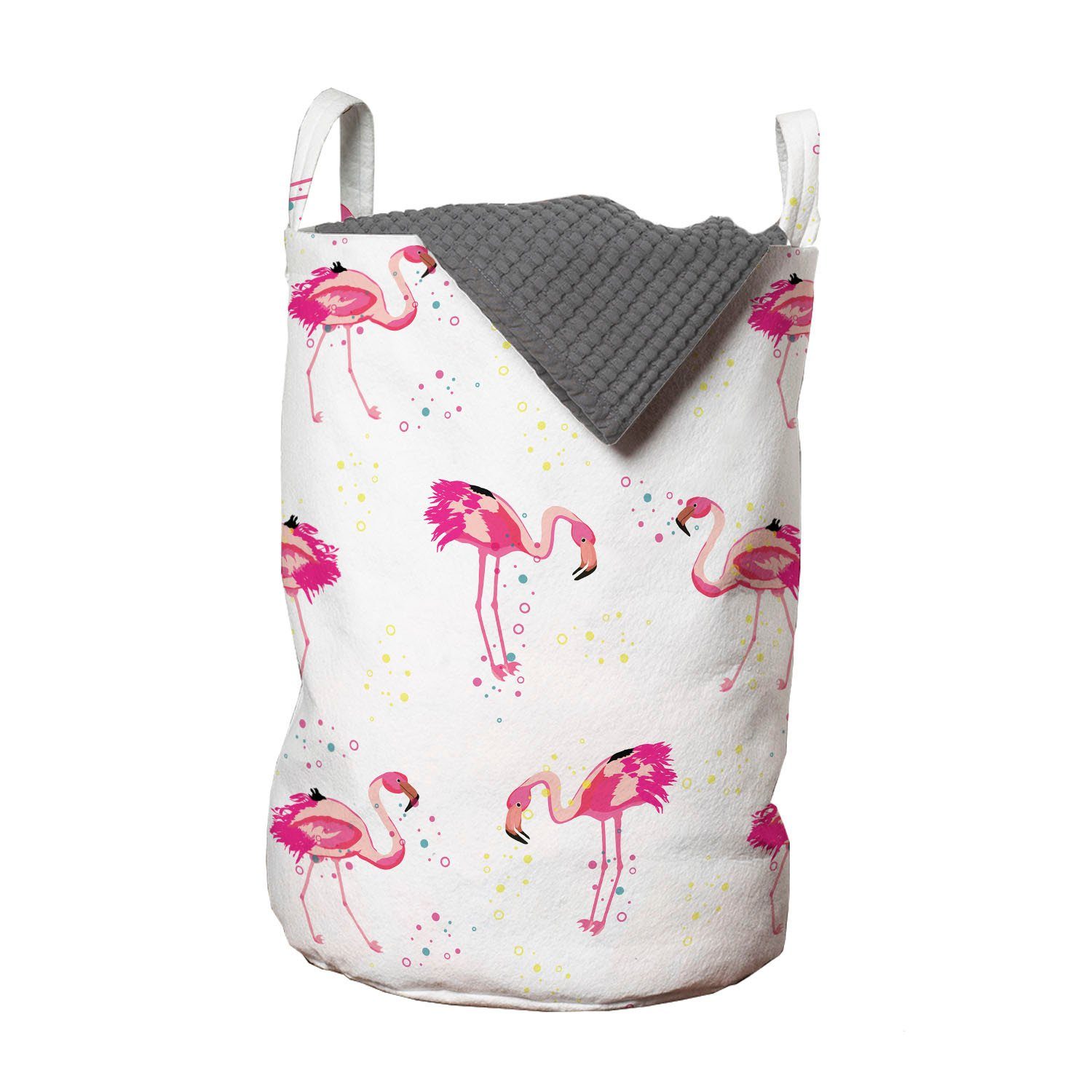 Abakuhaus Wäschesäckchen Wäschekorb mit Griffen Kordelzugverschluss für Waschsalons, Flamingo Tropic Vögel und Spots