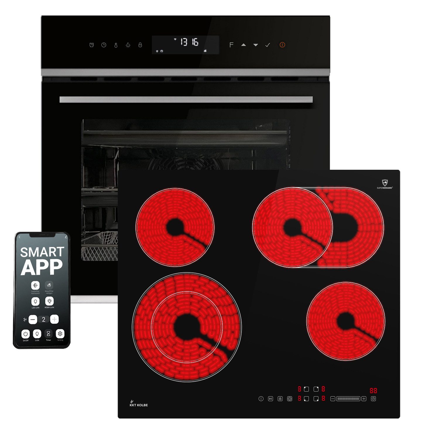 KKT KOLBE Backofen-Set KKT KOLBE Backofen und Kochfeld SET8319PHCCH59RL, mit Teleskopauszug, Pyrolyse-Selbstreinigung, WiFi Smart App / Kochmulde / Einbaubackofen / Herdset