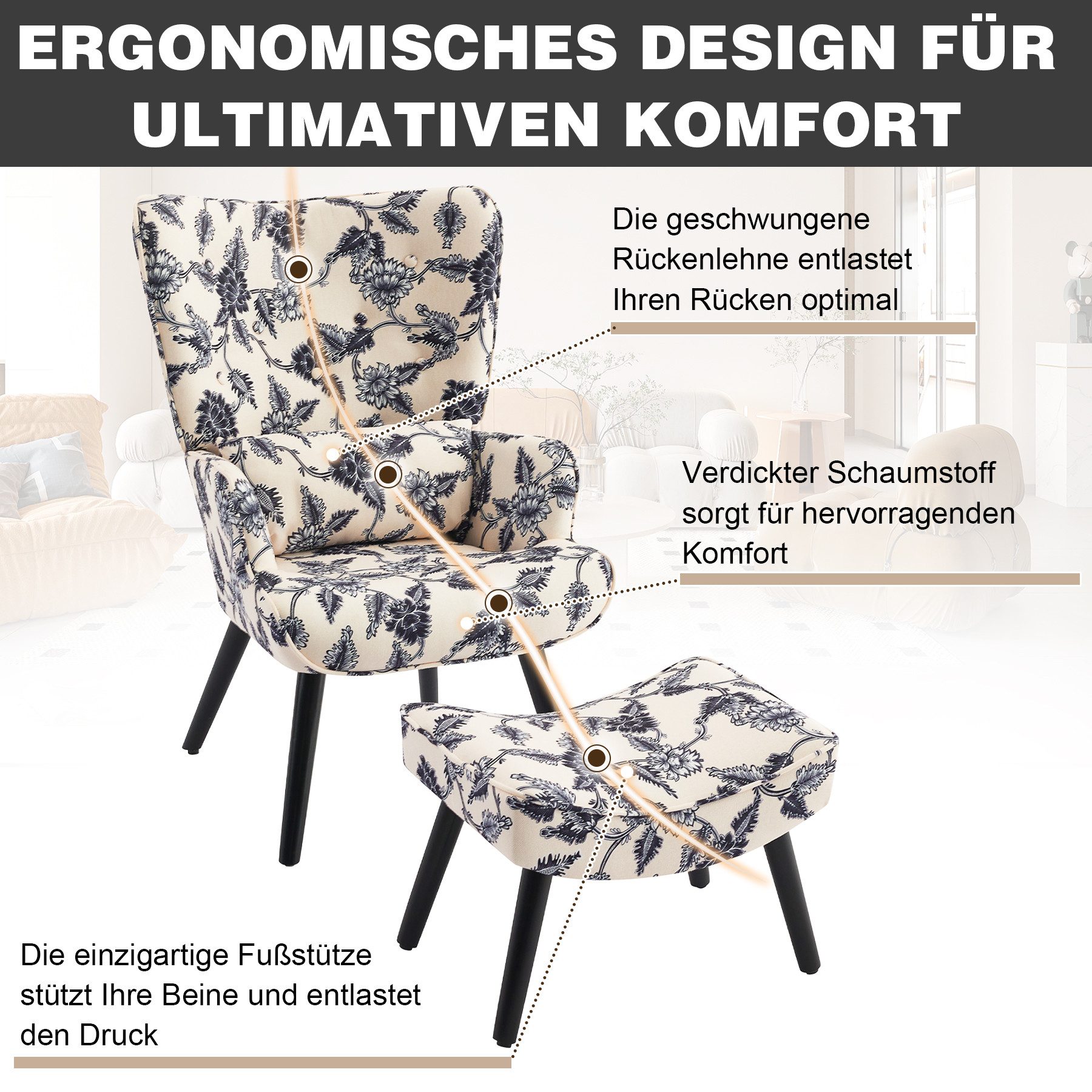 HomeMiYN Ohrensessel Relaxsessel Lehnstühle Patchwork Ohrensessel günstig online kaufen