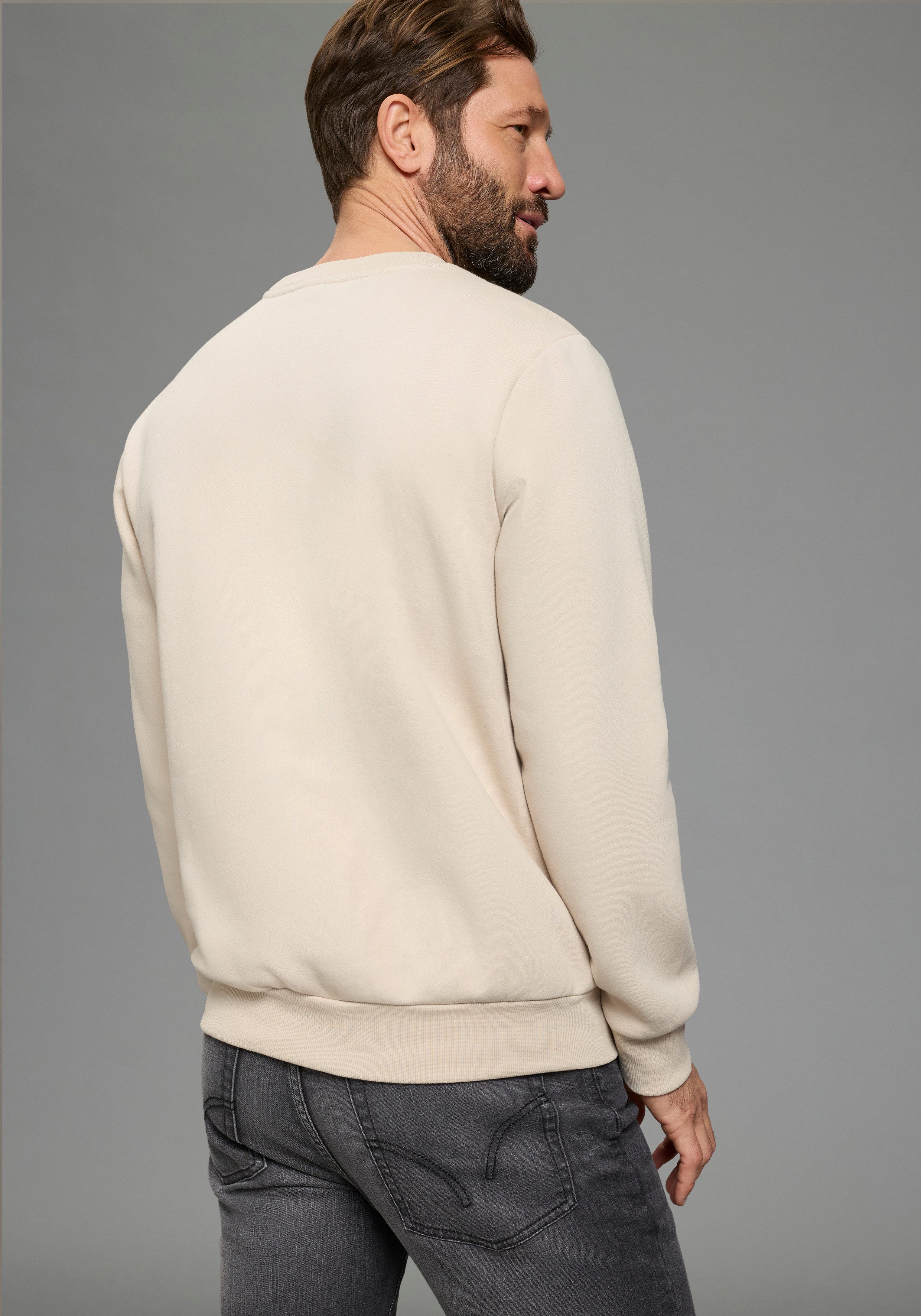 Man's World Sweatshirt mit Eingrifftaschen, Rundhalsausschnitt, Langarm-Des günstig online kaufen