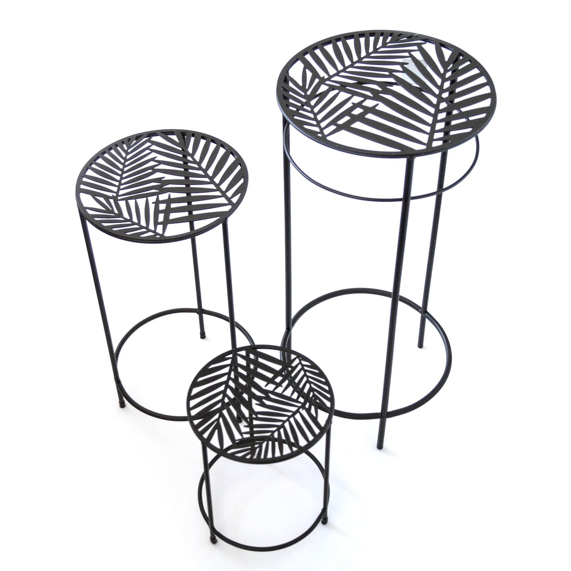 K&L Wall Art Gartentisch Beistelltisch Balkon Blumentreppe Metalltisch Garten Blumenhocker (3-er Set, 3-St), Boho Deko Tisch Set