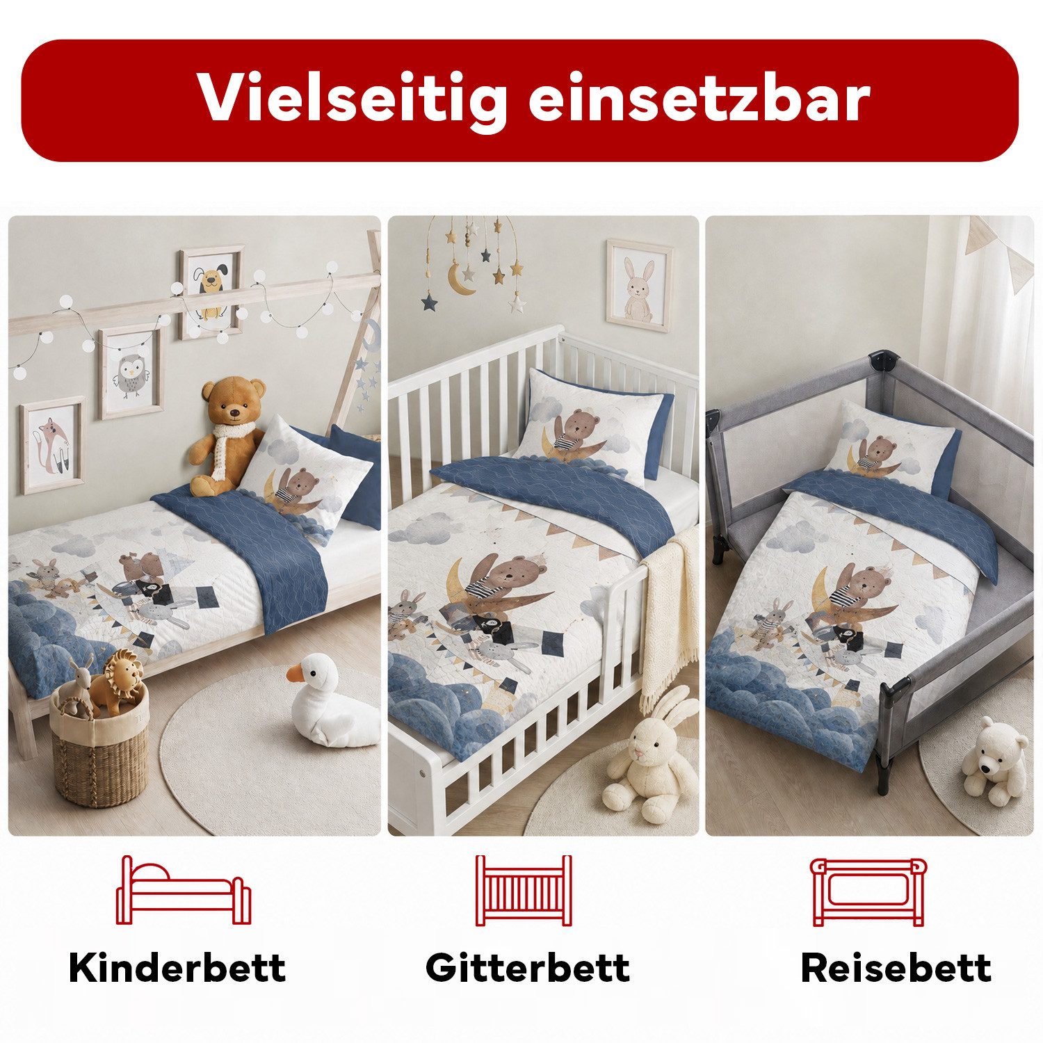 texpot Bettwäsche Kinderbettwäsche Schiff leuchtet nachts bedruckt Garnitur, 2 teilig – Bild 5 von 5