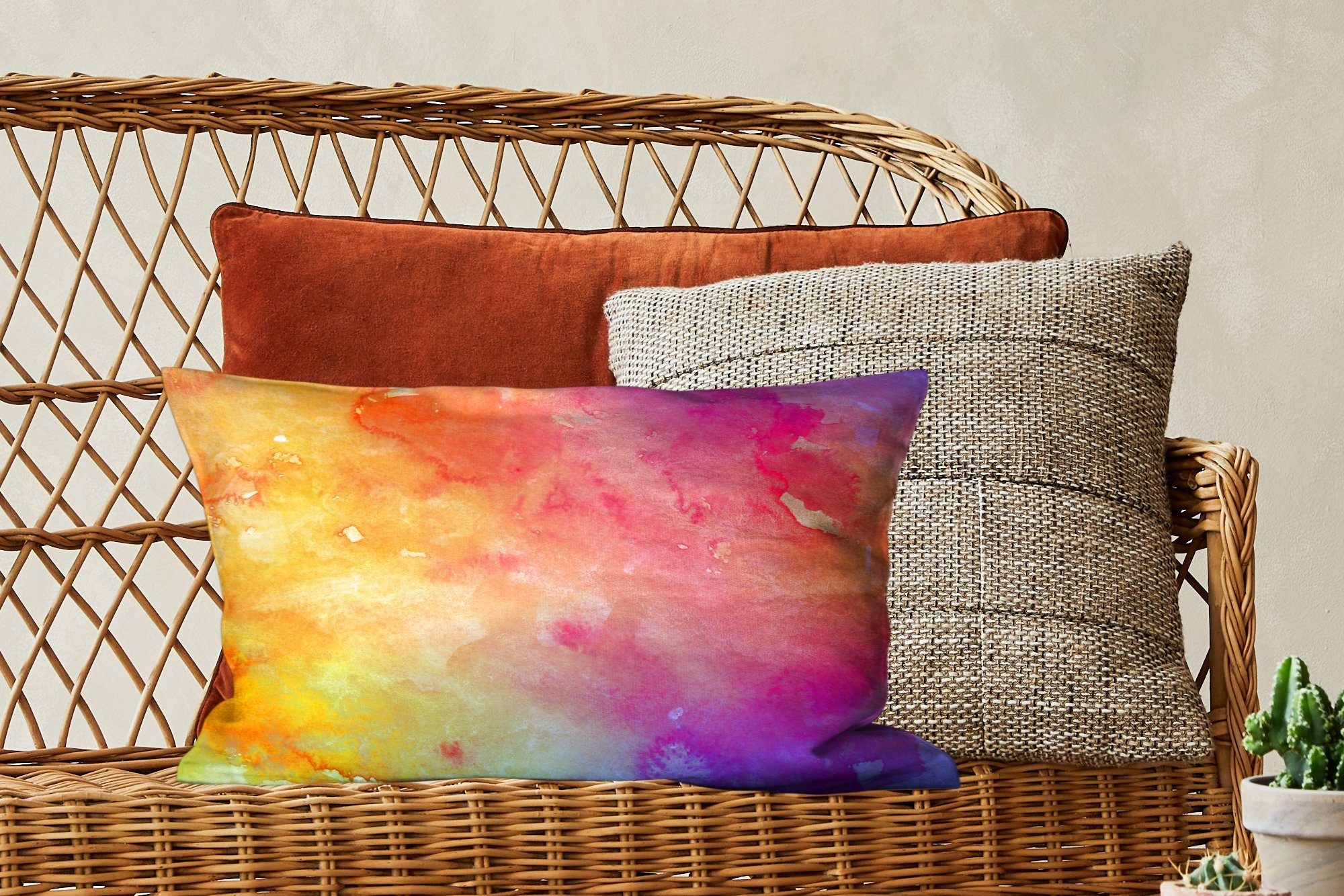 MuchoWow Dekokissen Aquarell - Füllung, Dekoration, Orange Schlafzimmer Rosa, - Wohzimmer mit Dekokissen Zierkissen