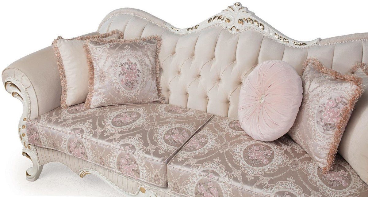 Casa Padrino Sofa Luxus 90 / / Sofa dekorativen 237 - mit Couch 99 x Barockmöbel Kissen Rosa Barock Wohnzimmer Weiß cm x - Gold H