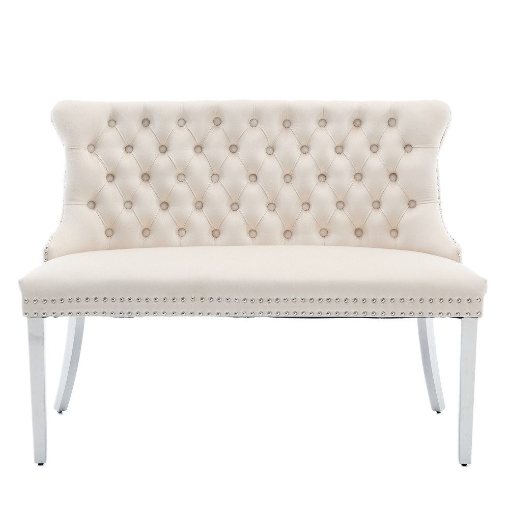 BBWL Polsterbank 2-Sitzer mit Handmade Knöpfen, Wing Back, Samtpolsterung, Velvet Double Dining Loveseat Bank für Küche & Esszimmer, Mid-Century