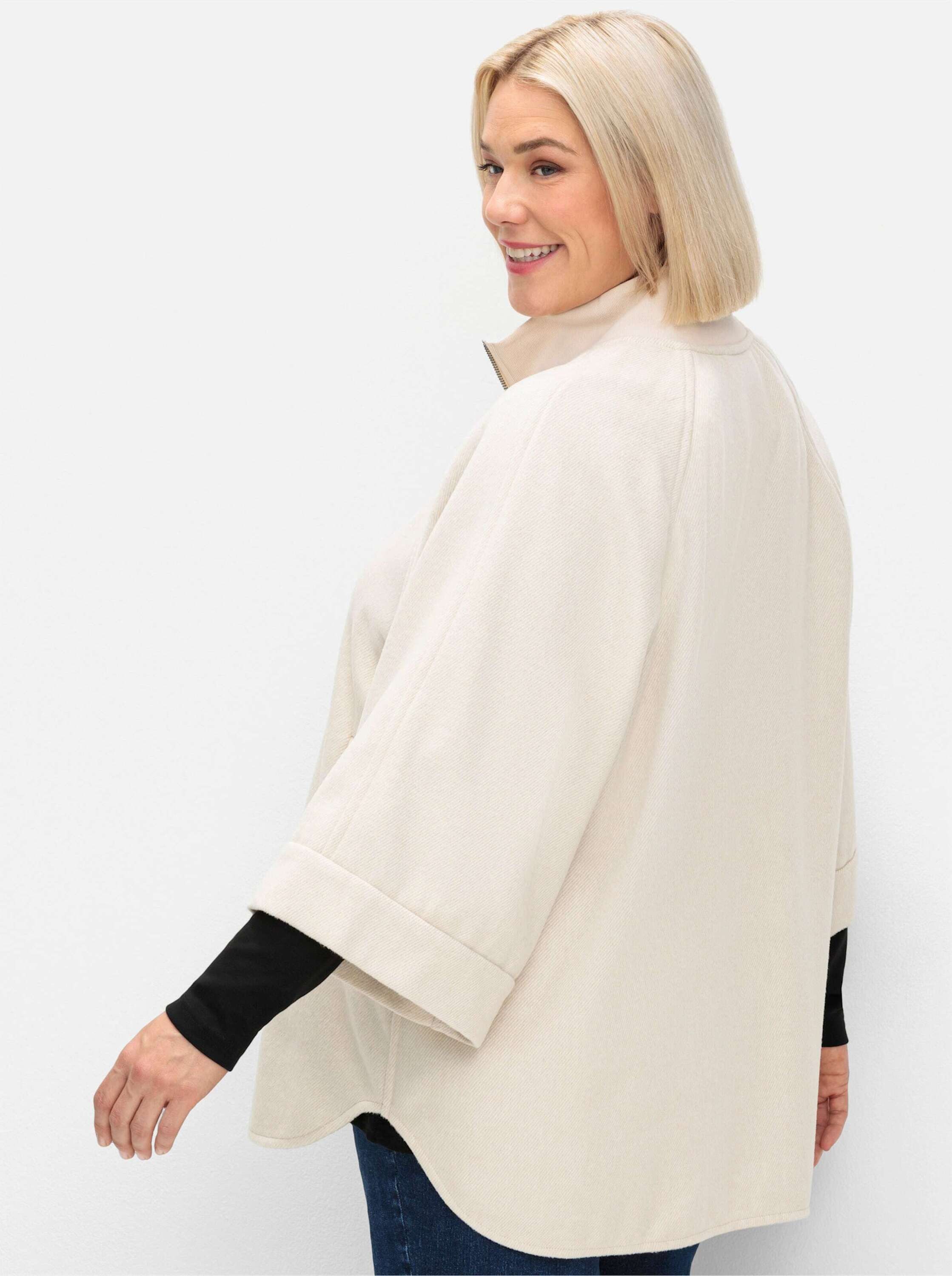 Sheego Allwetterjacke Jacke 3/4-Arm in lockerer Cape-Form, mit Wollanteil
