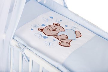 Babyhafen Beistellbett Stubenwagen Komplett mit Krabbeldecke Teddybär & Schmetterlinge blau, Made in Europa