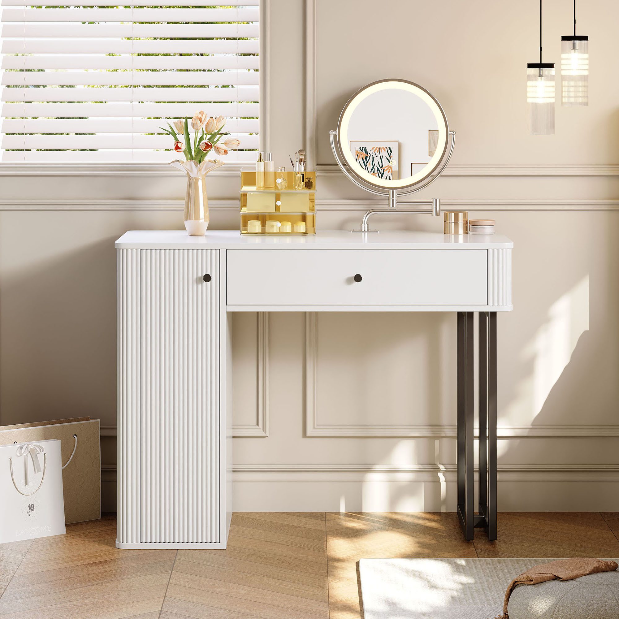 Flieks Schminktisch, Kosmetiktisch mit Spiegel, Schublade, Schrank 100x40x1 günstig online kaufen