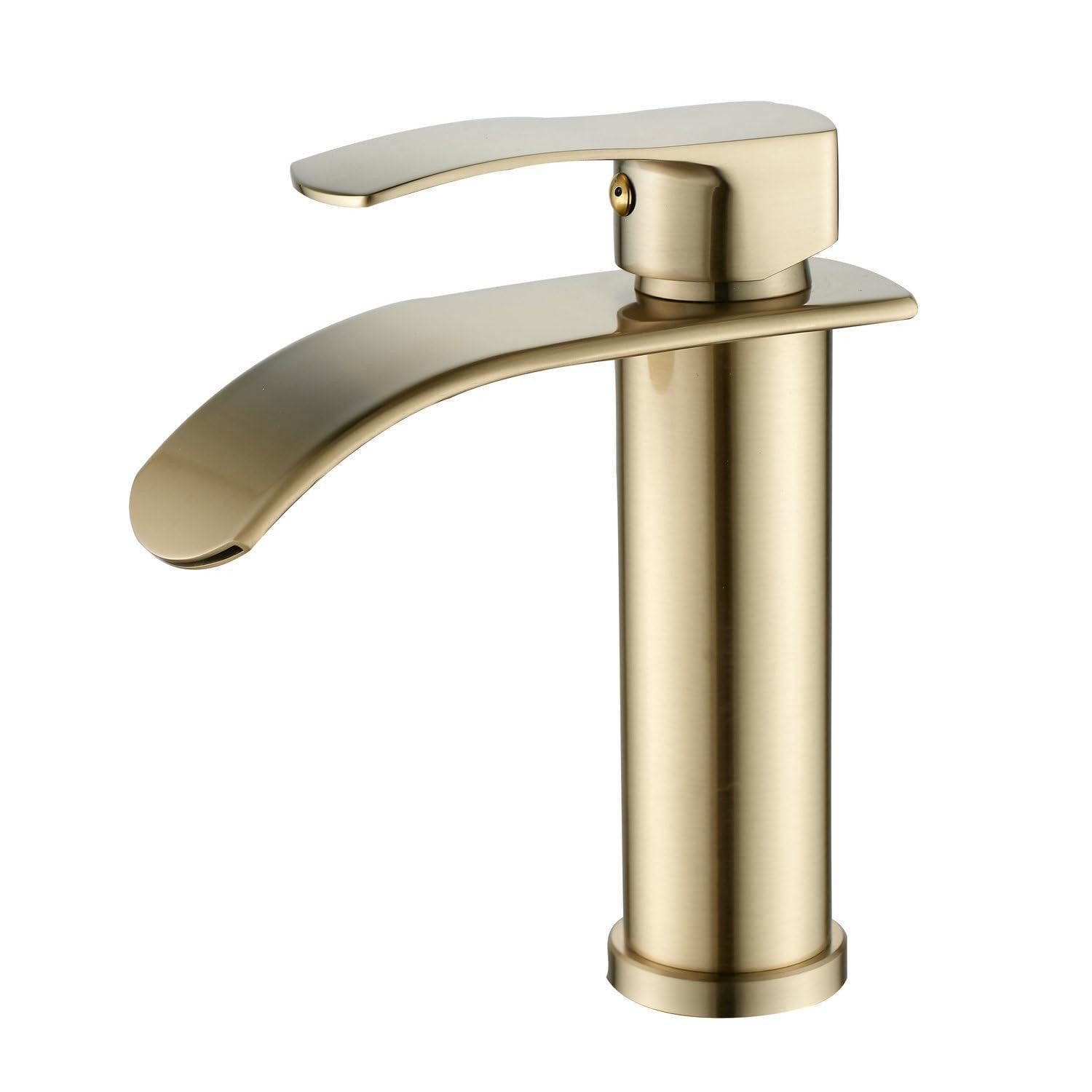 LuxusKollektion Waschtischarmatur Waschtischarmatur Einhebel Wasserfall Gold Kalt Kurz Gebürstetes Gold