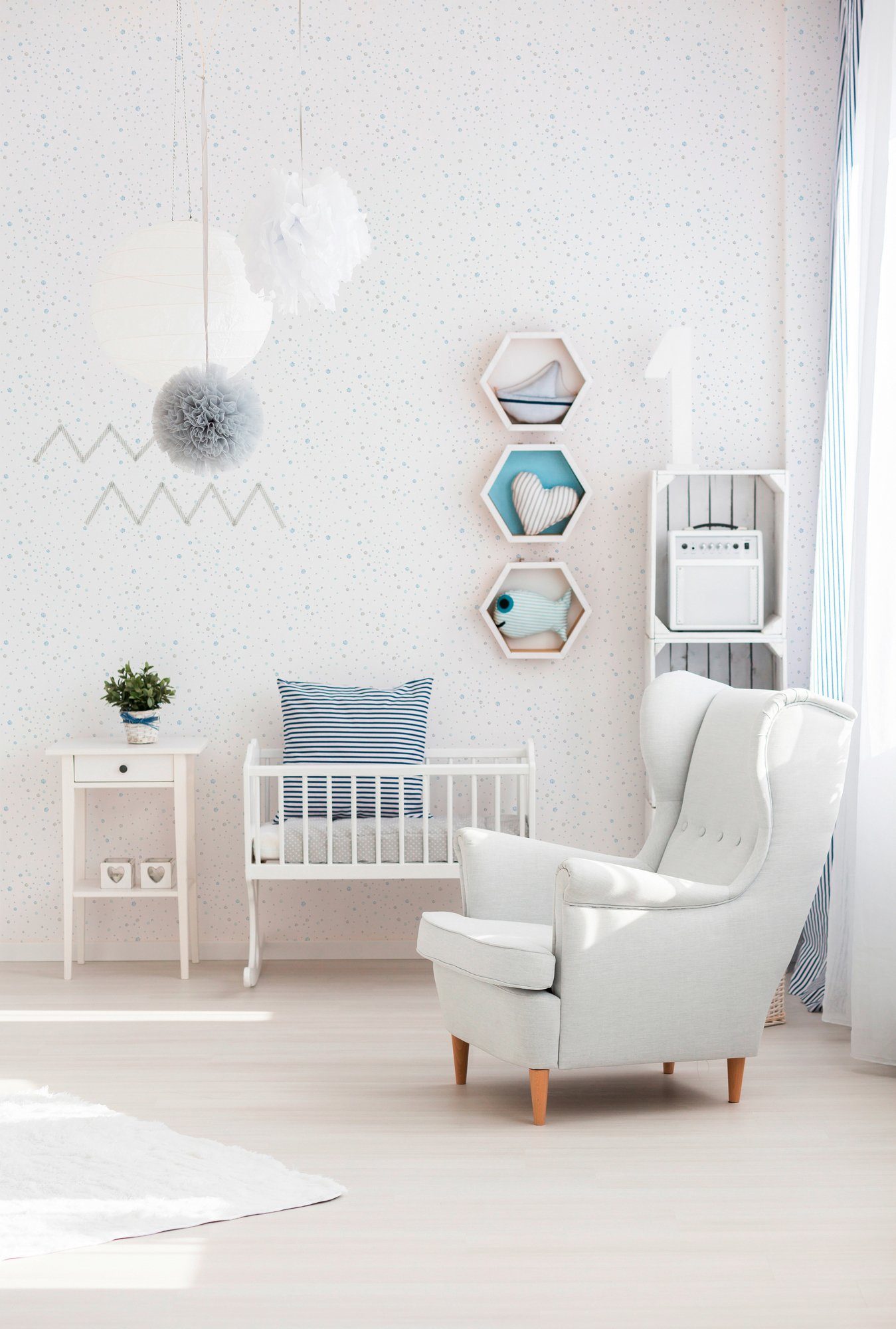 K&L Wall Art living Little Tapete glatt, Stars, grau/bunt Punkte Bunt walls Vliestapete Kinderzimmer