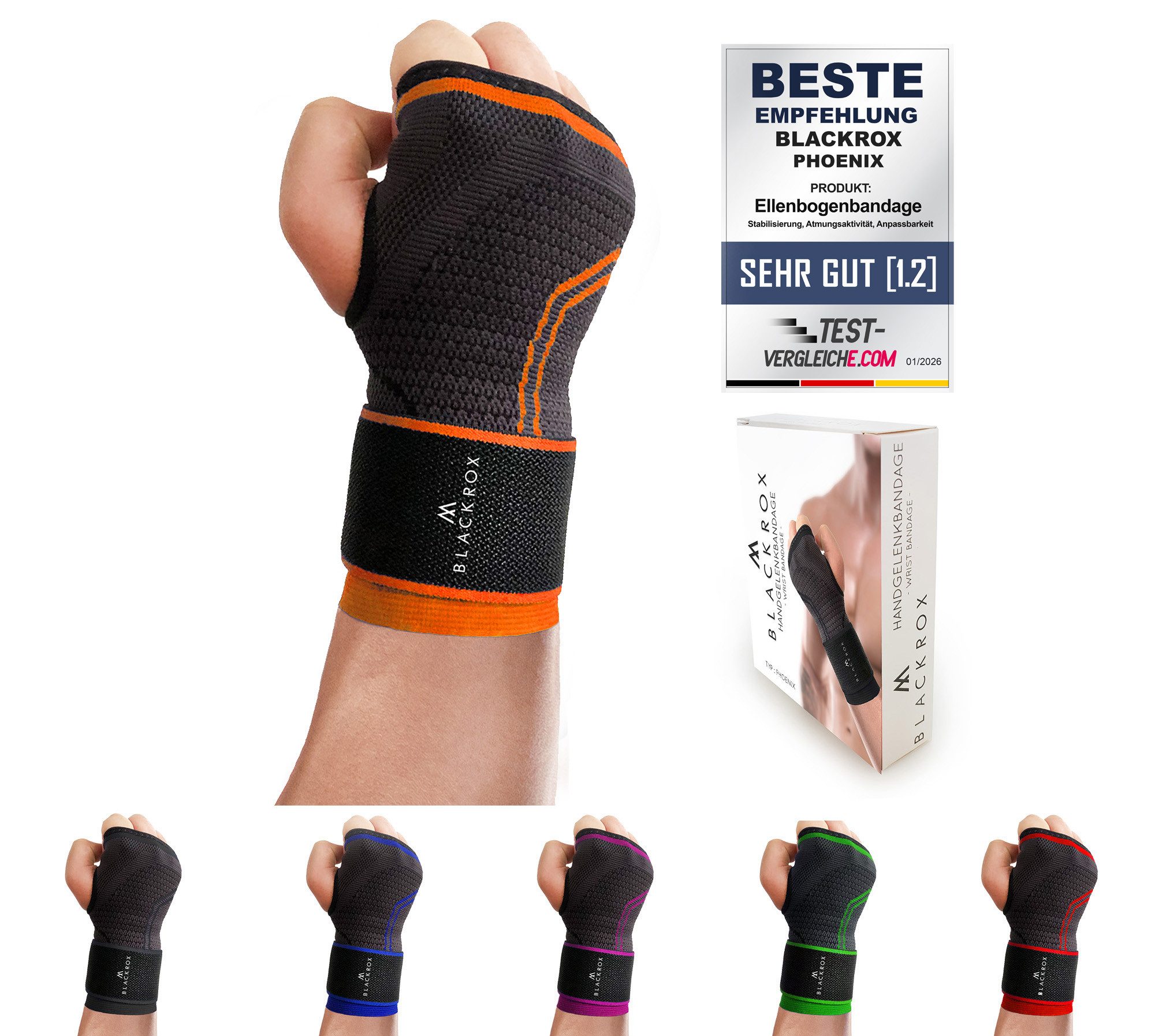 BLACKROX Handgelenkbandage [Vergleichssieger 2026] Handgelenkbandage verstellbar S–L Sport Alltag