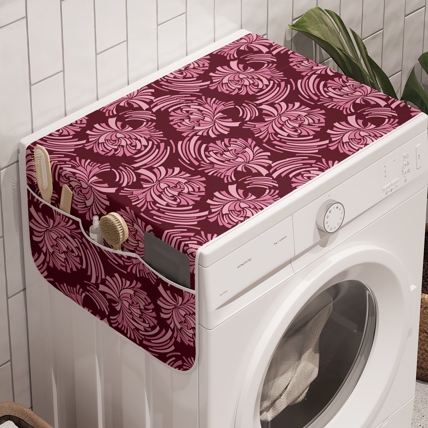 Abakuhaus Badorganizer Anti-Rutsch-Stoffabdeckung für Waschmaschine und Blumen Trockner, Abstrakt Petals RetroFlora