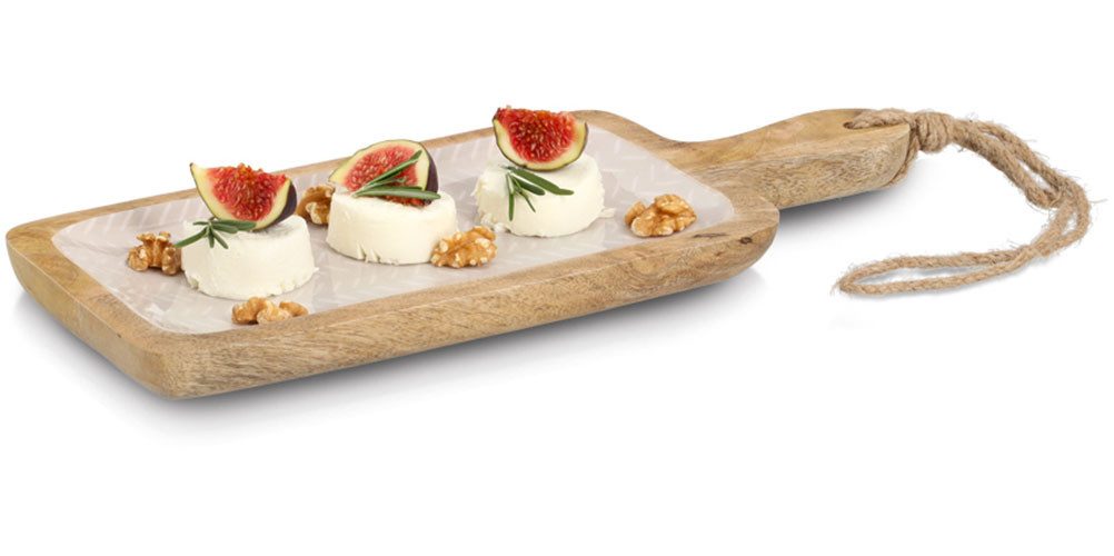 Zeller Present Servierbrett Servierplatte, Mangoholz, Massivholz, Kordel zum Aufhängen, Epoxidharz-Beschichtung