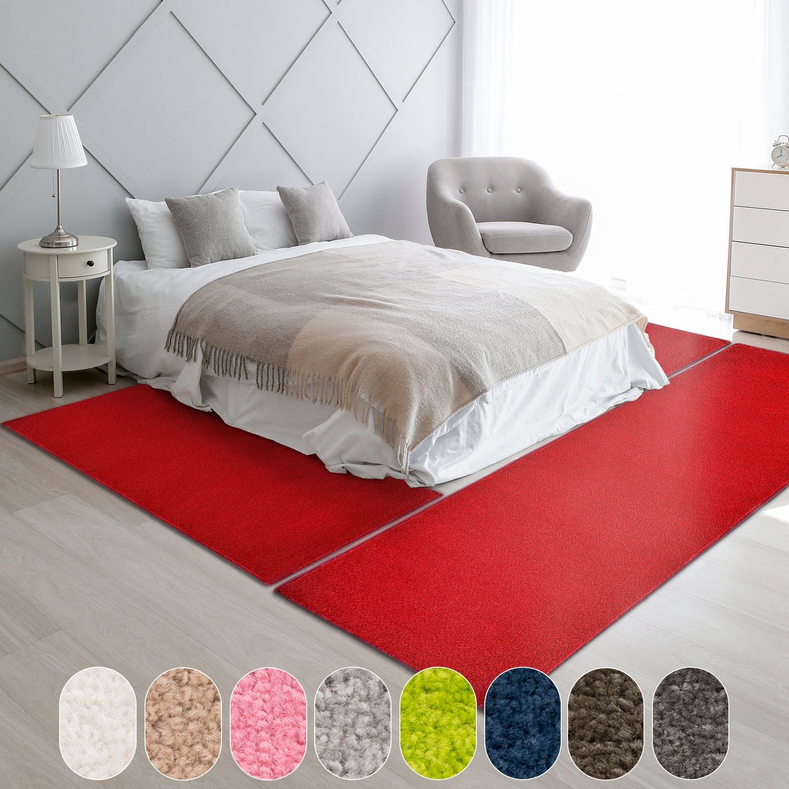 Hochflor-Bettumrandung Fallon, Bettvorleger, ideal im Schlafzimmer, verschiedene Farben Karat, Höhe 8.5 mm, (3-tlg), Velours