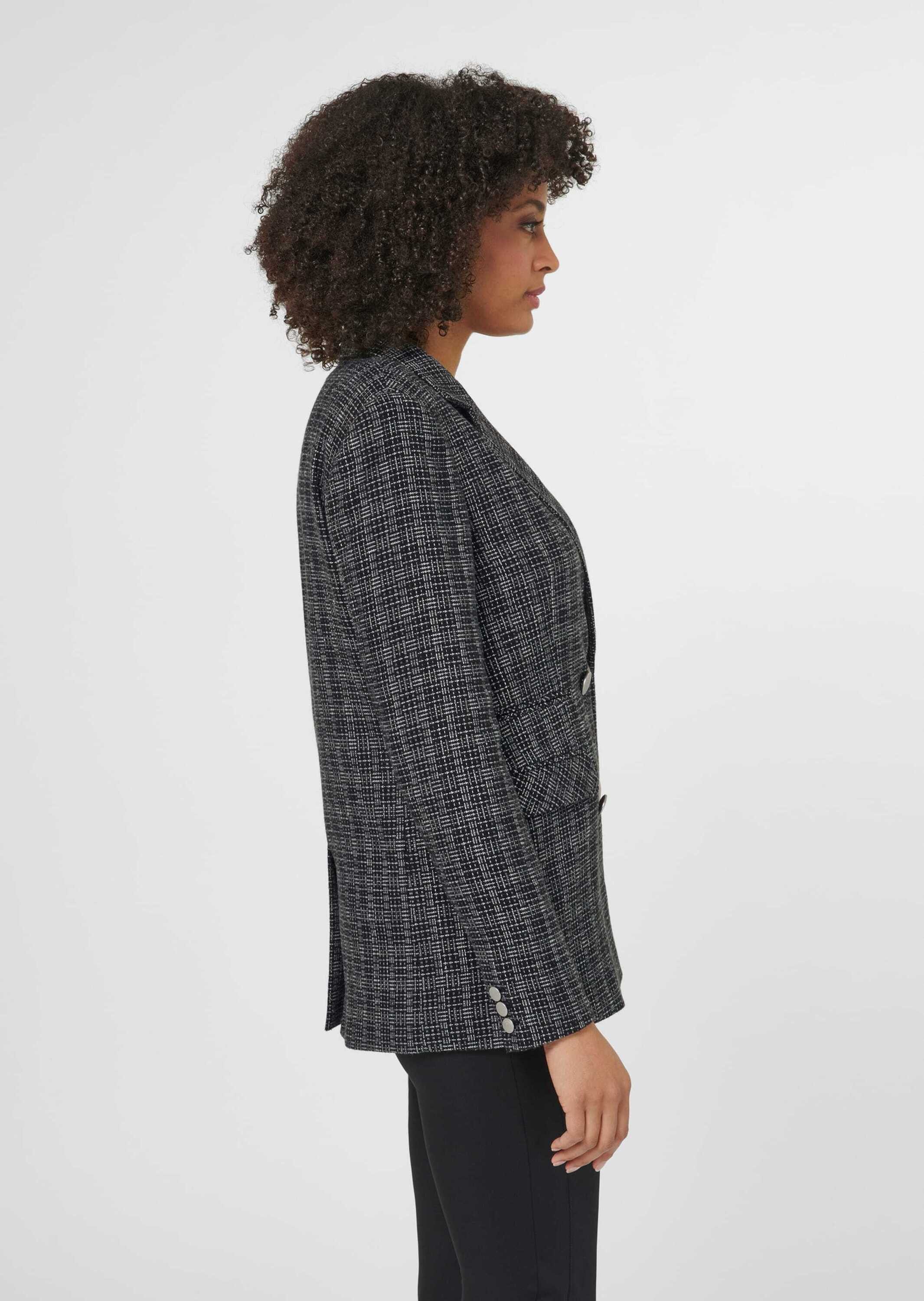 MADELEINE Kurzblazer Klassischer Blazer, silberfarbene Knöpfe Allover-Design mit Reverskragen und doppelreihigem Verschluss