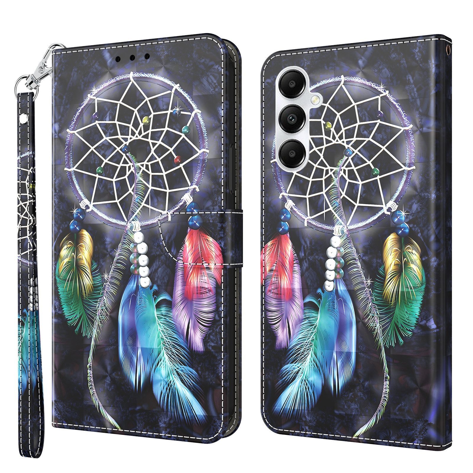 CLM-Tech Handytasche für Samsung Galaxy A57 5G Klapphülle aus PU Leder (Traumfänger schwarz bunt, 1-tlg., Flip Case), Magnetverschluss, Standfunktion und Kartenfächer