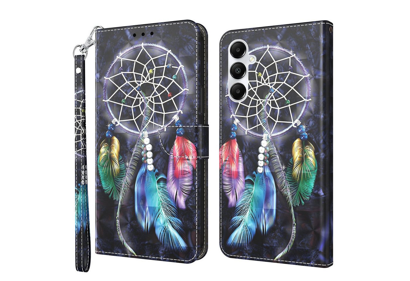 CLM-Tech Handytasche für Samsung Galaxy A57 5G Klapphülle aus PU Leder (Traumfänger schwarz bunt, 1-tlg., Flip Case), Magnetverschluss, Standfunktion und Kartenfächer