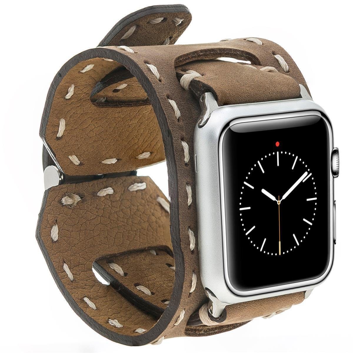 Burkley Smartwatch-Armband Vintage Cuff für Apple Watch Leder Armband, kompatibel mit Apple Watch Series 1-8 in 42/44/45mm