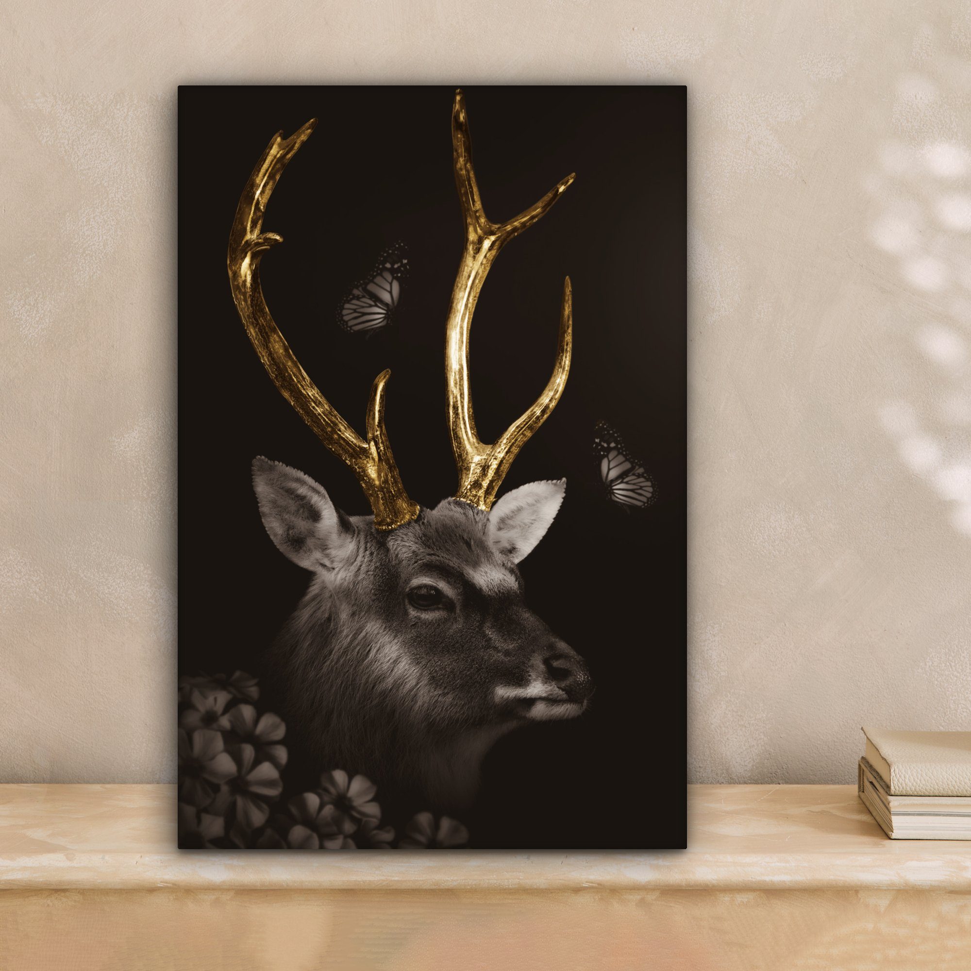 OneMillionCanvasses® Leinwandbild Hirsch - Schmetterling - günstig online kaufen