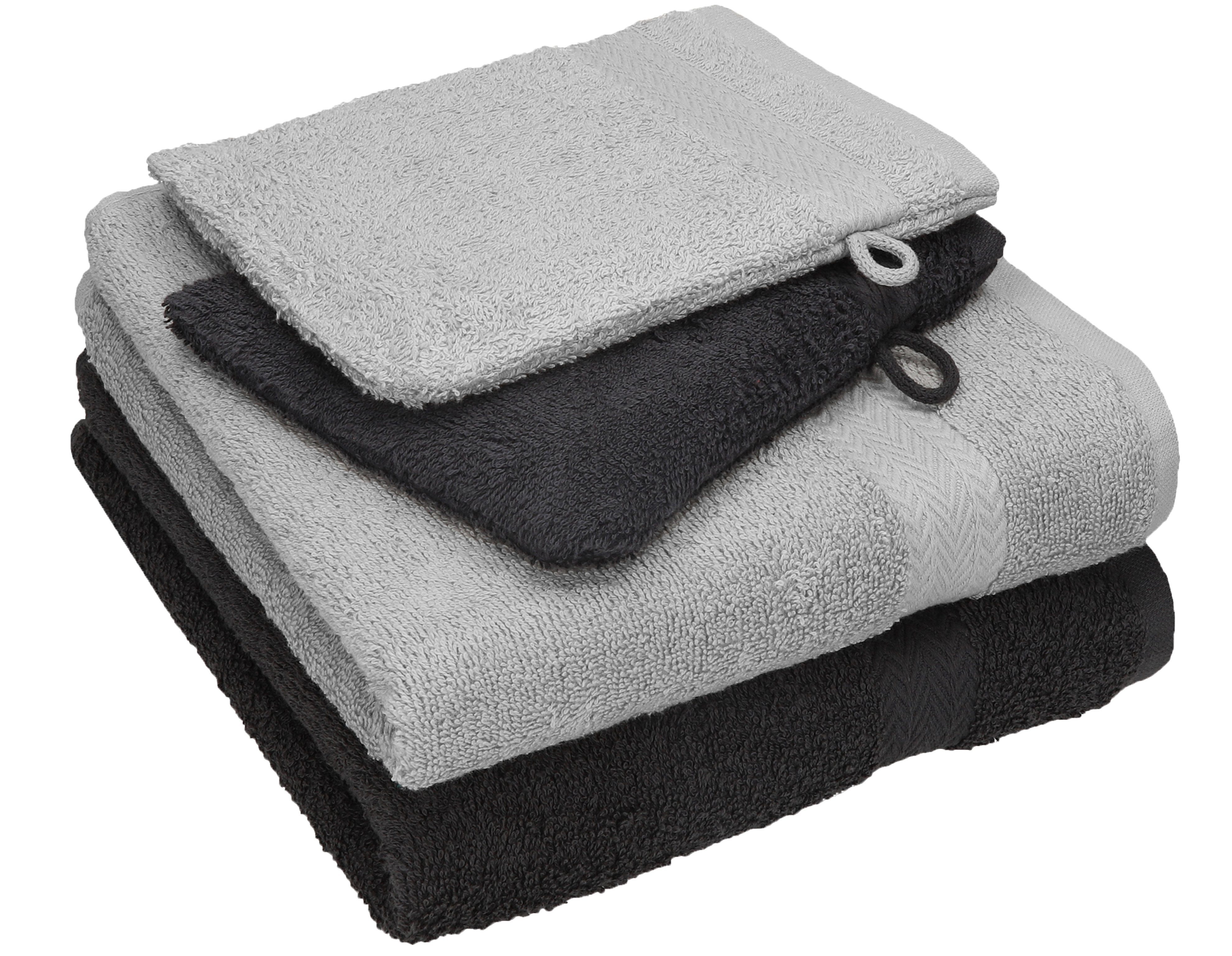 Betz Handtuch Set 4 tlg. Handtuch Set HAPPY Pack 100% Baumwolle 2 Handtücher 2 Waschhandschuhe, 100% Baumwolle graphit grau - silber grau