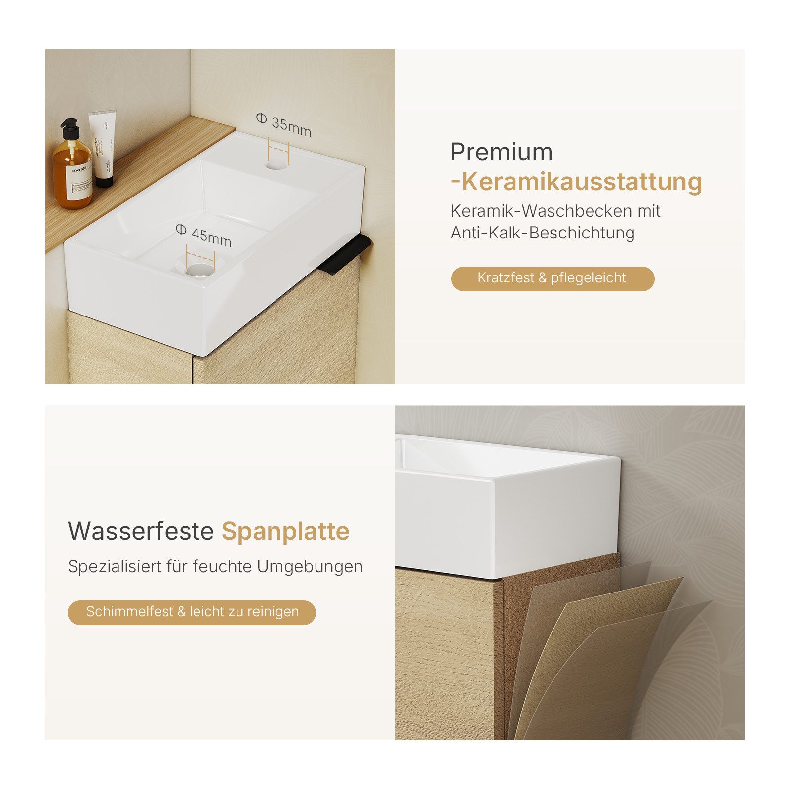EMKE Waschtisch Waschtisch mit Unterschrank 41,7 cm klein Badmöbel für bad und wc (2-St), Waschtischunterschrank mit Waschbecken, hängend Wandmontage