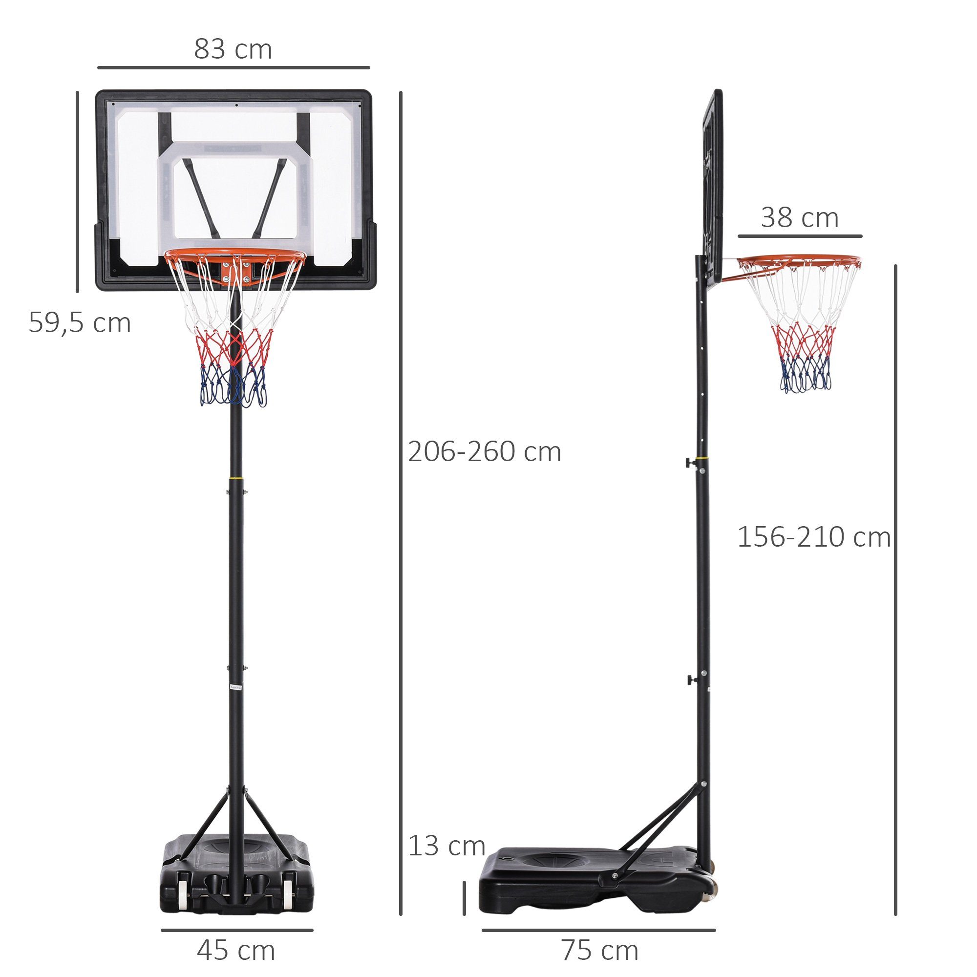 HOMCOM Basketballständer Basketballkorb höhenverstellbar