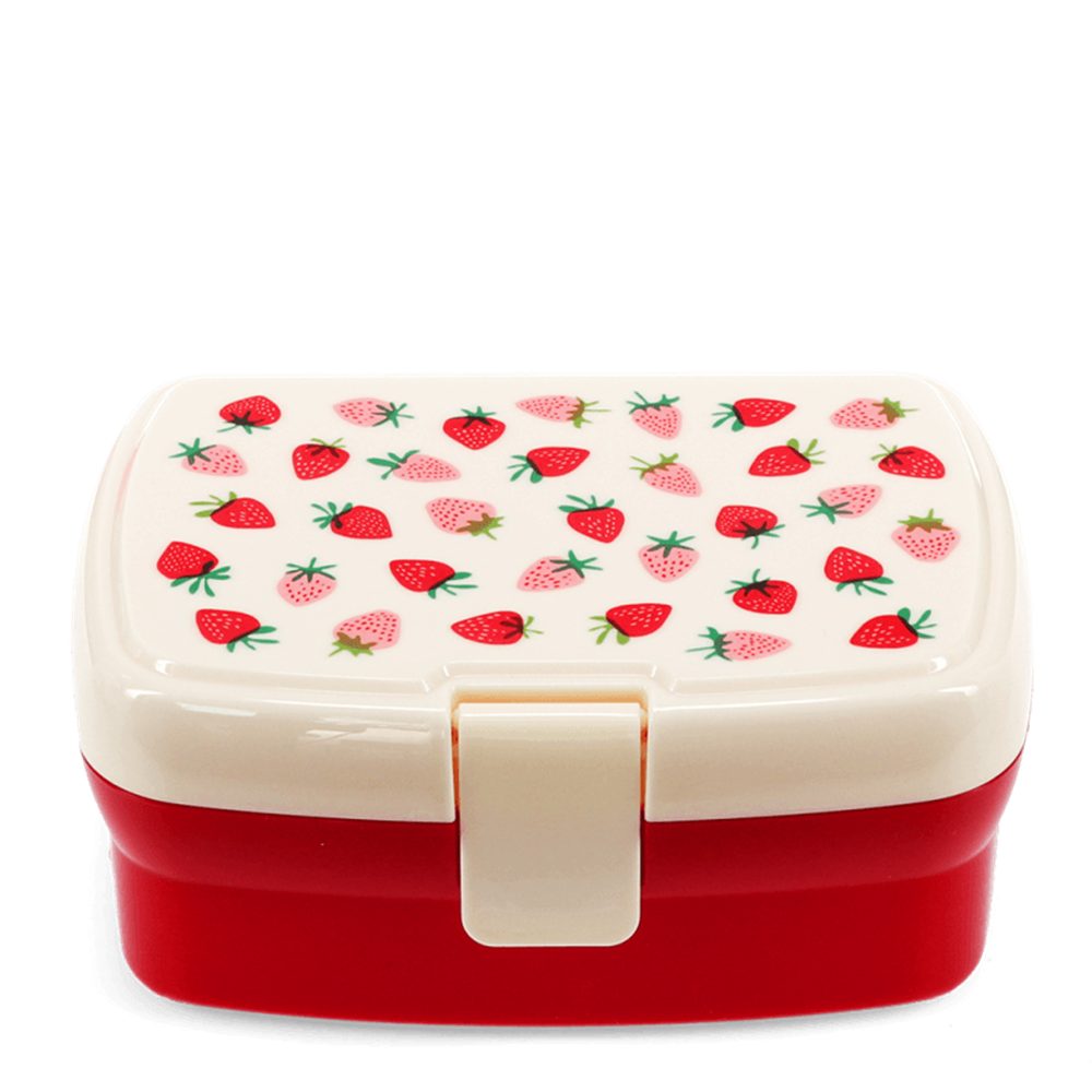 Rex London Lunchbox mit herausnehmbaren Fach Erdbeere, Kunststoff, BPA-frei, (mit Clipverschluss, 2-tlg., ca. 17 x 13 x 7,5 cm), Snack Obst Behälter Dose Box
