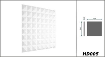 Hexim Wanddekoobjekt HD005 (PVC Kunststoff - weiße Wandverkleidung mit 3D Optik - Pyramiden Motive (0.25 qm 1 Platte) Wandtattoo modern weiß)