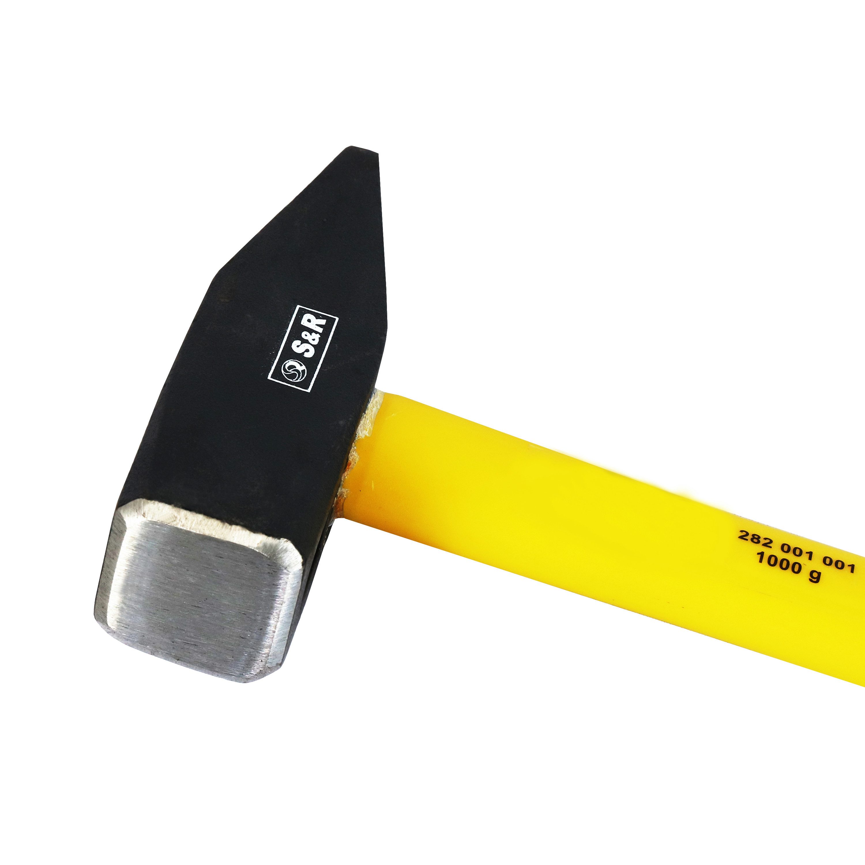 S&R Hammer Schlosserhammer 1000 g Kopf, doppelt geschweifter rutschfester Stiel (1-St), aus robustem Fiberglas, stoßdämpfend und handschonend